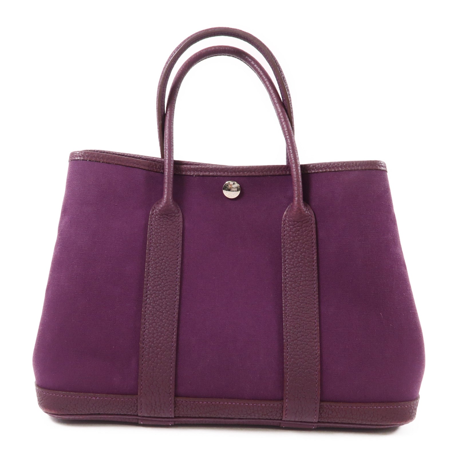 HERMES 帆布Garden Party TPM銀扣手挽袋海葵紫色