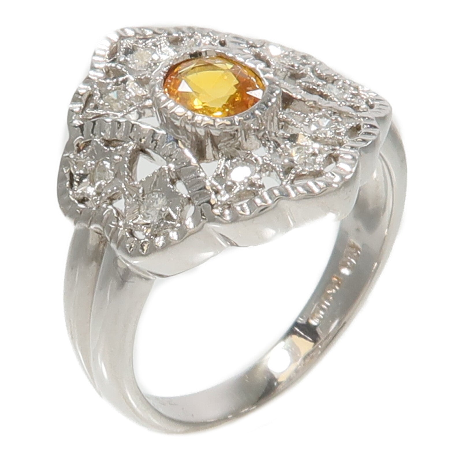 JEWELRY 18K白金/PT900鉑金Yellow Sapphire Diamond黃色藍寶石/鑽石戒指