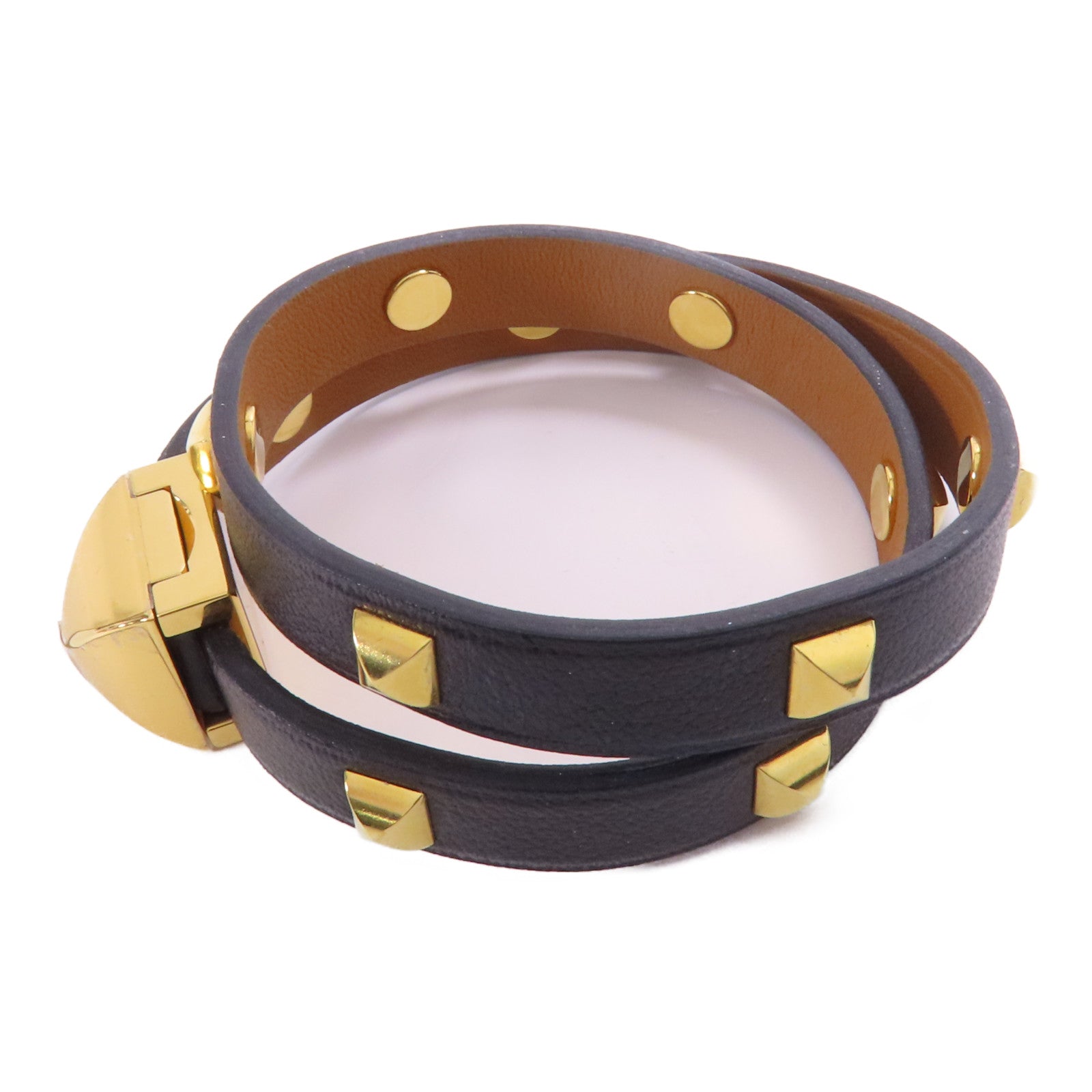 HERMES 【激減優惠】金屬/Swift皮革Medor Infini Cloute Double Tour Bracelet金扣手鐲Black
