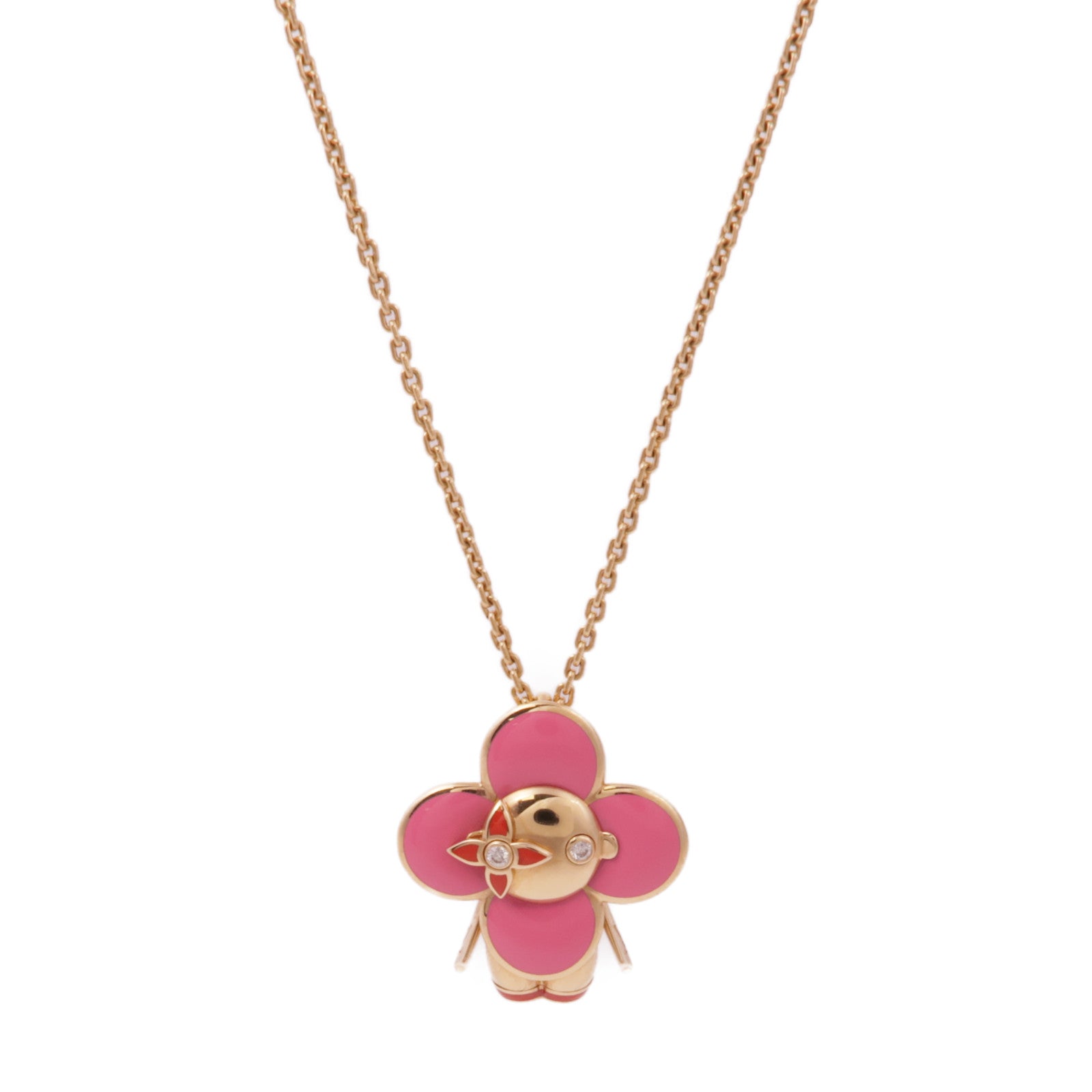 LOUIS VUITTON LV Vivienne Pendant Necklace Diamond 18K Pink Gold