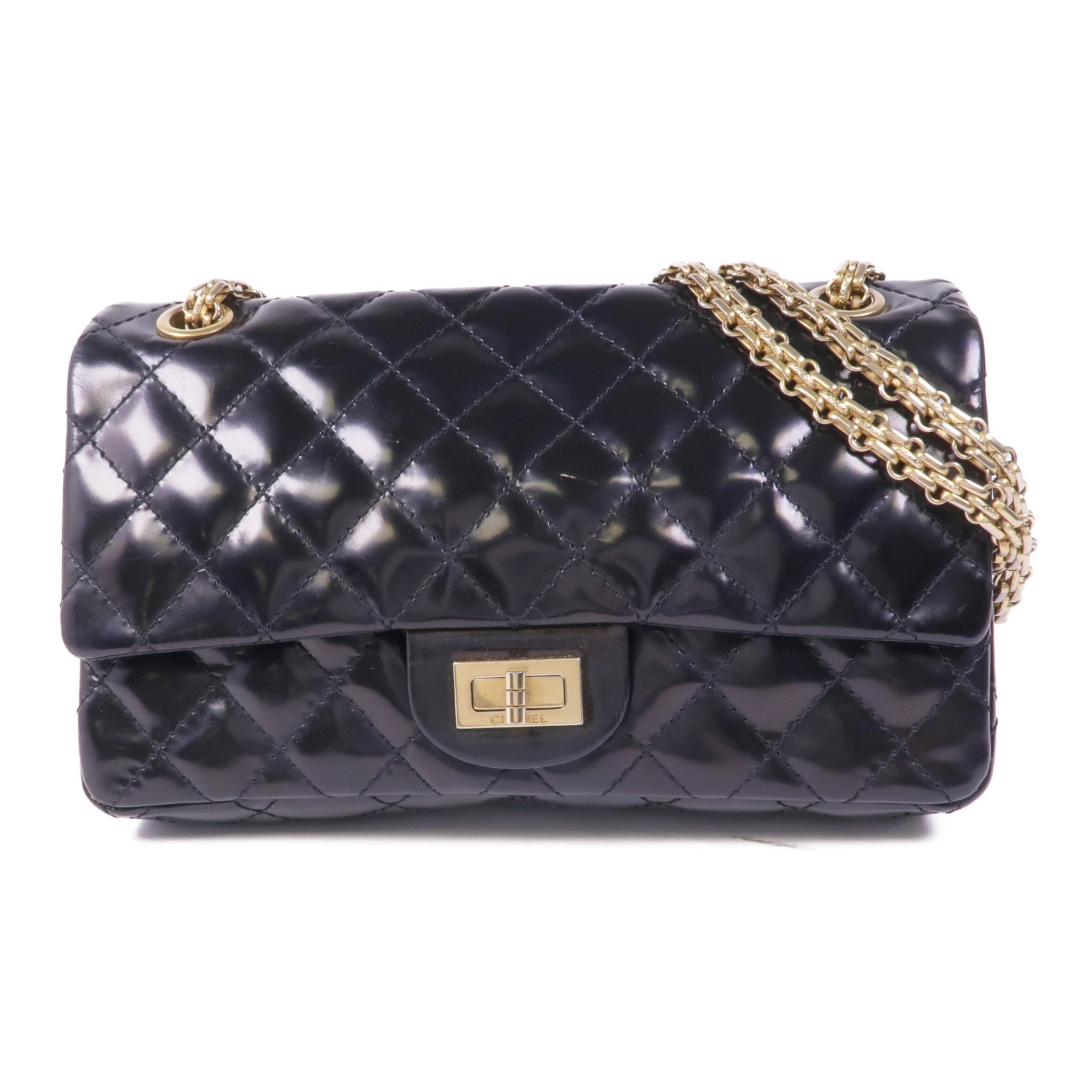 CHANEL 漆皮皮革Chain Shoulder金扣鏈帶肩背袋