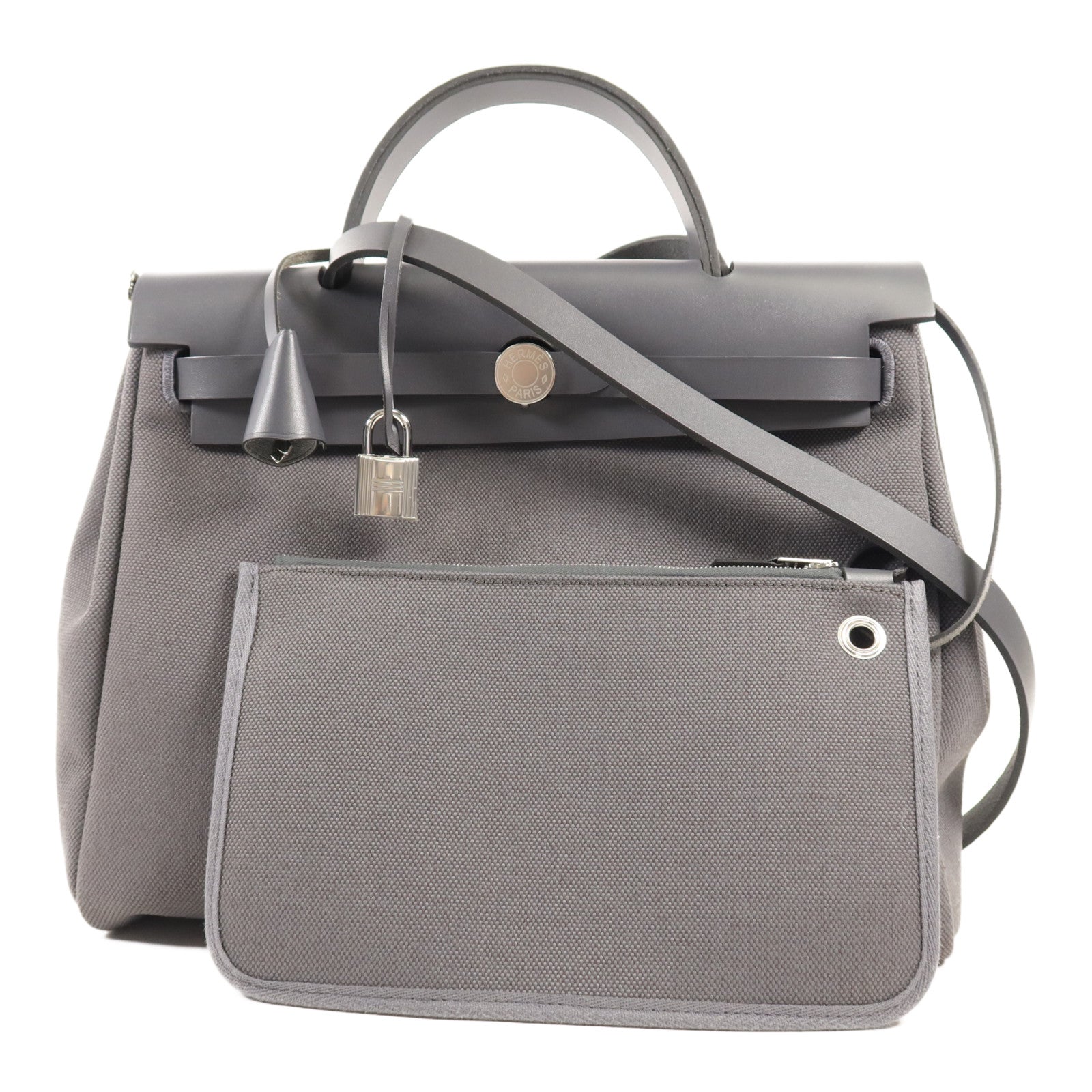 HERMES 帆布Herbag 31銀扣手挽肩背兩用袋Ardoise