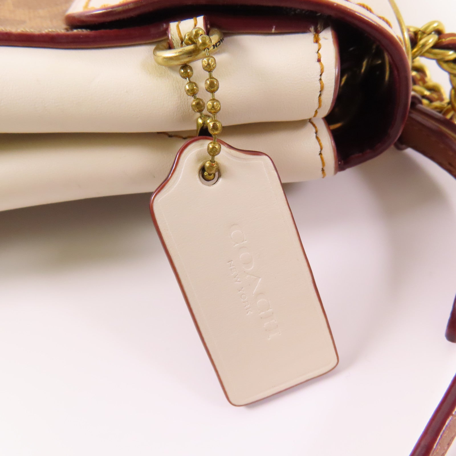 COACH 塗層帆布/牛皮皮革Backpack金扣鏈帶背包