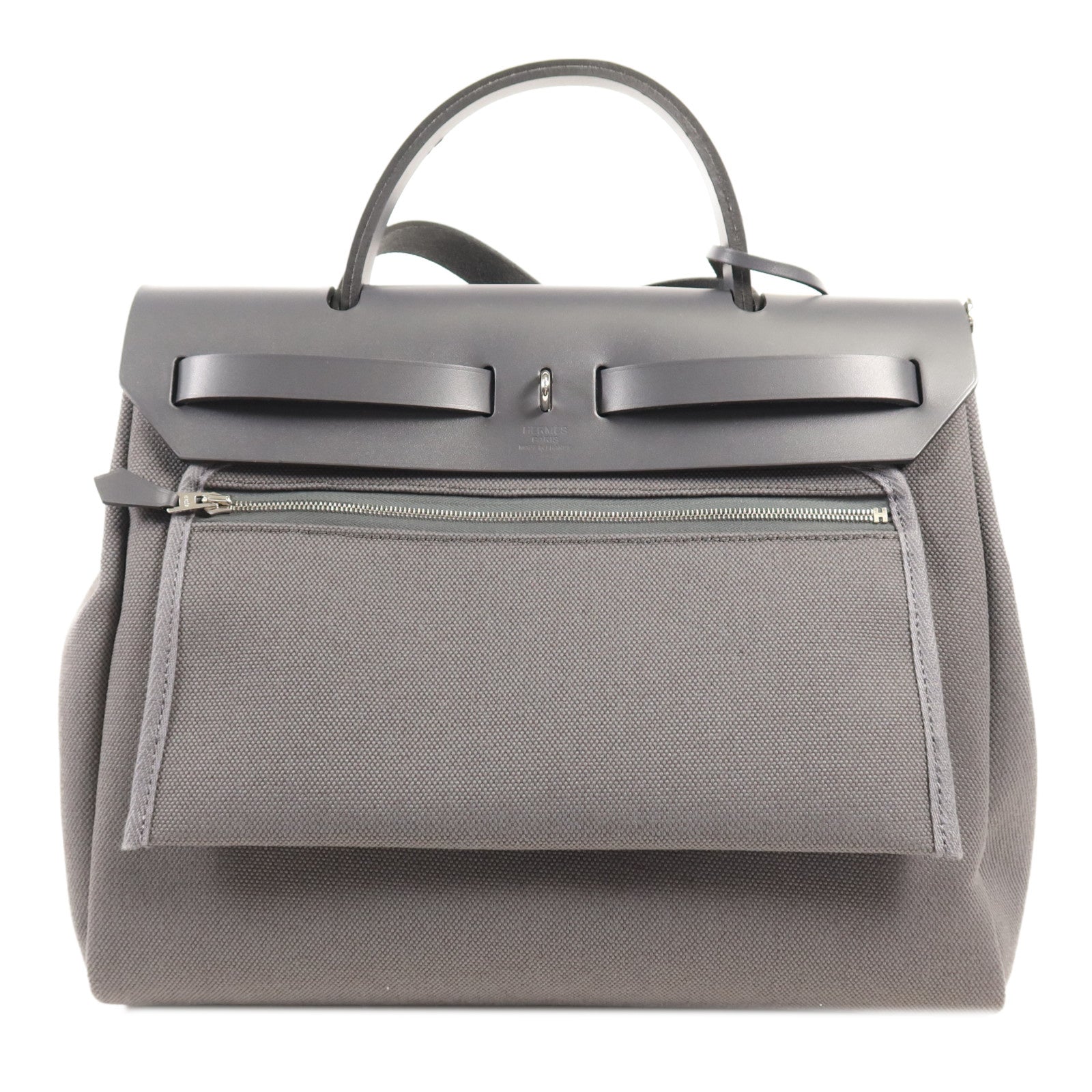HERMES 帆布Herbag 31銀扣手挽肩背兩用袋Ardoise