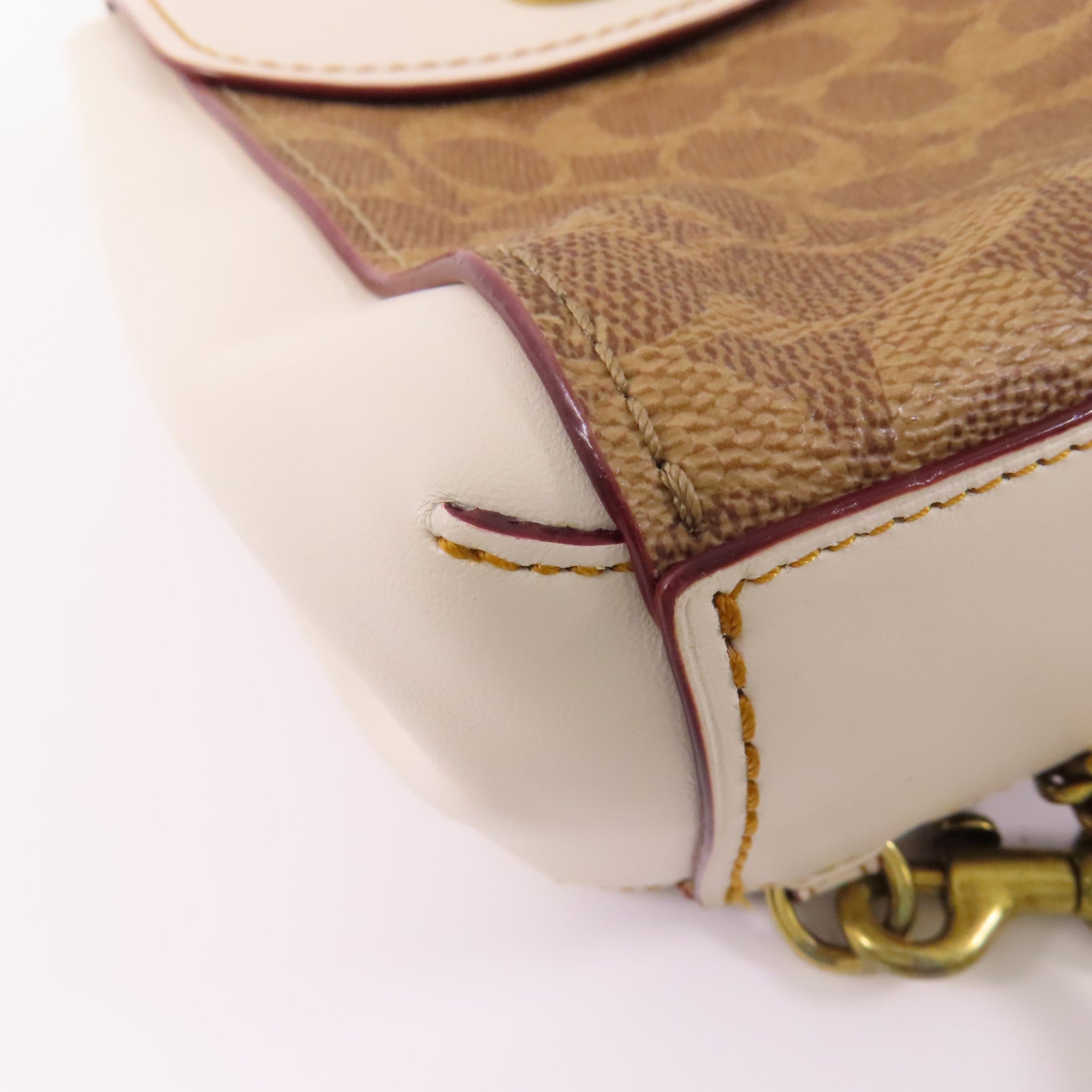 COACH 塗層帆布/牛皮皮革Backpack金扣鏈帶背包