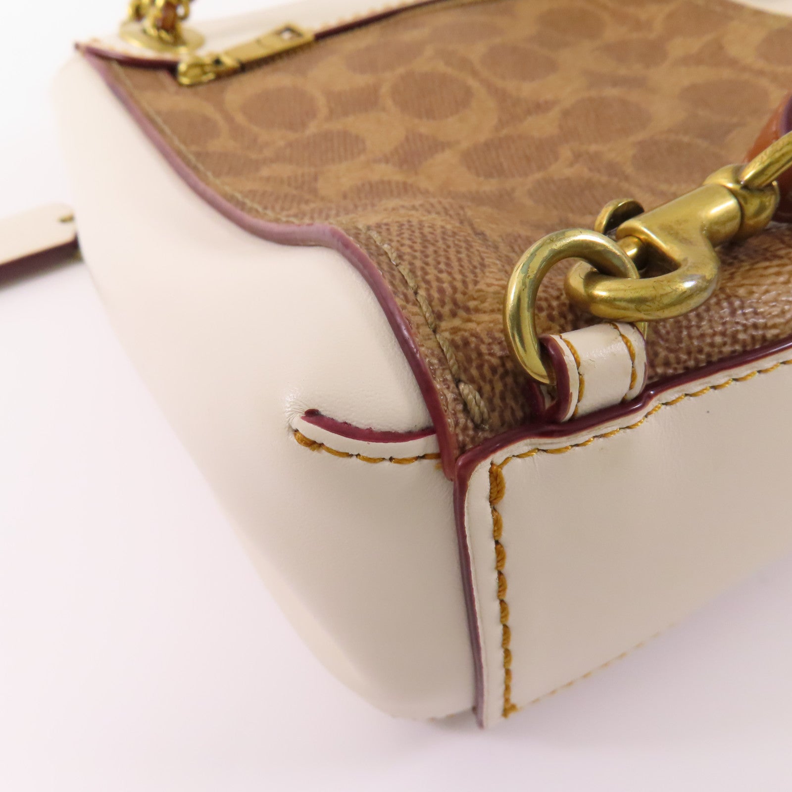 COACH 塗層帆布/牛皮皮革Backpack金扣鏈帶背包