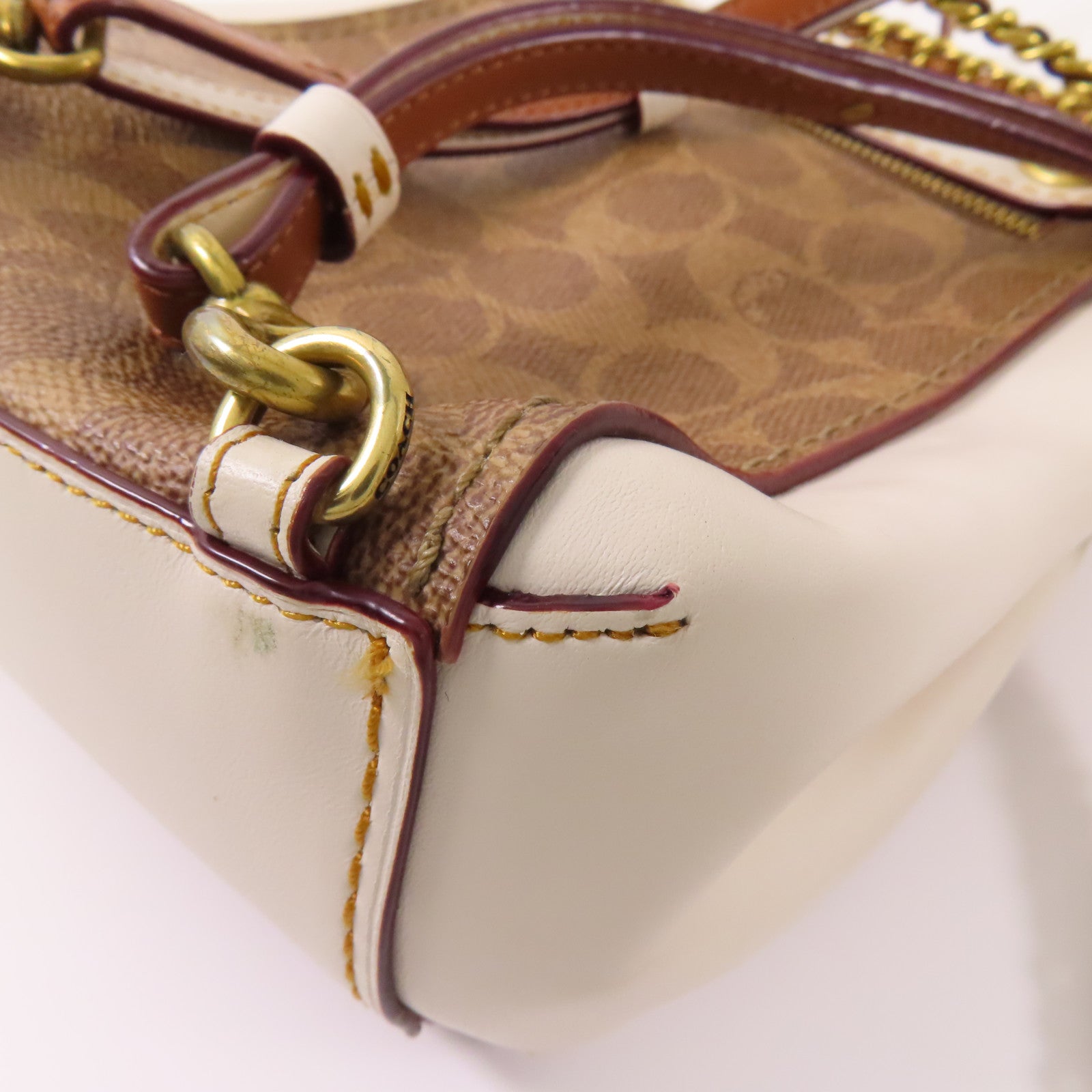 COACH 塗層帆布/牛皮皮革Backpack金扣鏈帶背包