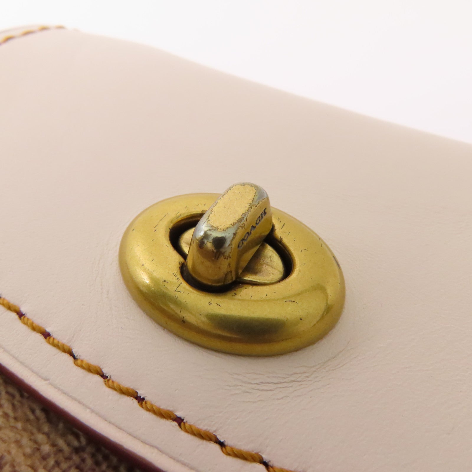 COACH 塗層帆布/牛皮皮革Backpack金扣鏈帶背包