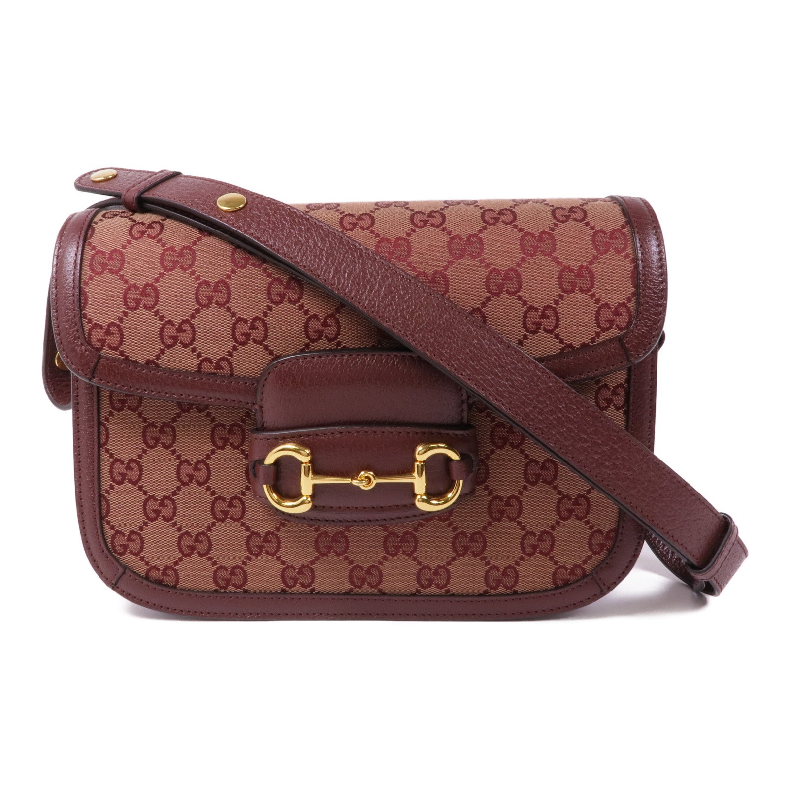 GUCCI 塗層帆布Horsebit 1955金扣肩背袋
