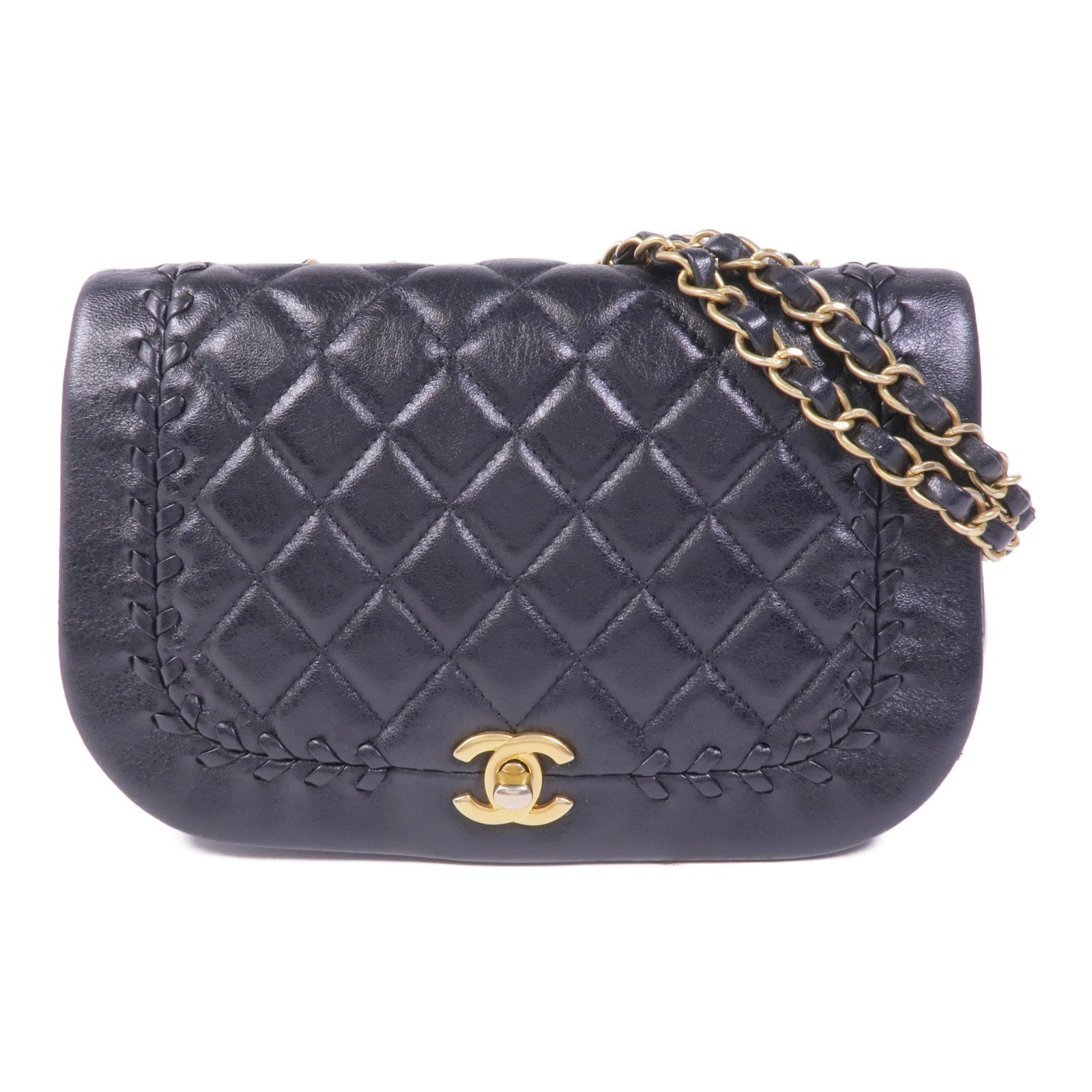 CHANEL 牛皮皮革Chain Shoulder金扣鏈帶肩背袋