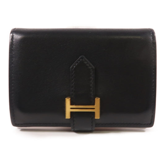 HERMES 【激減優惠】Tadleakt皮革Bearn Card Case金扣卡片套黑色