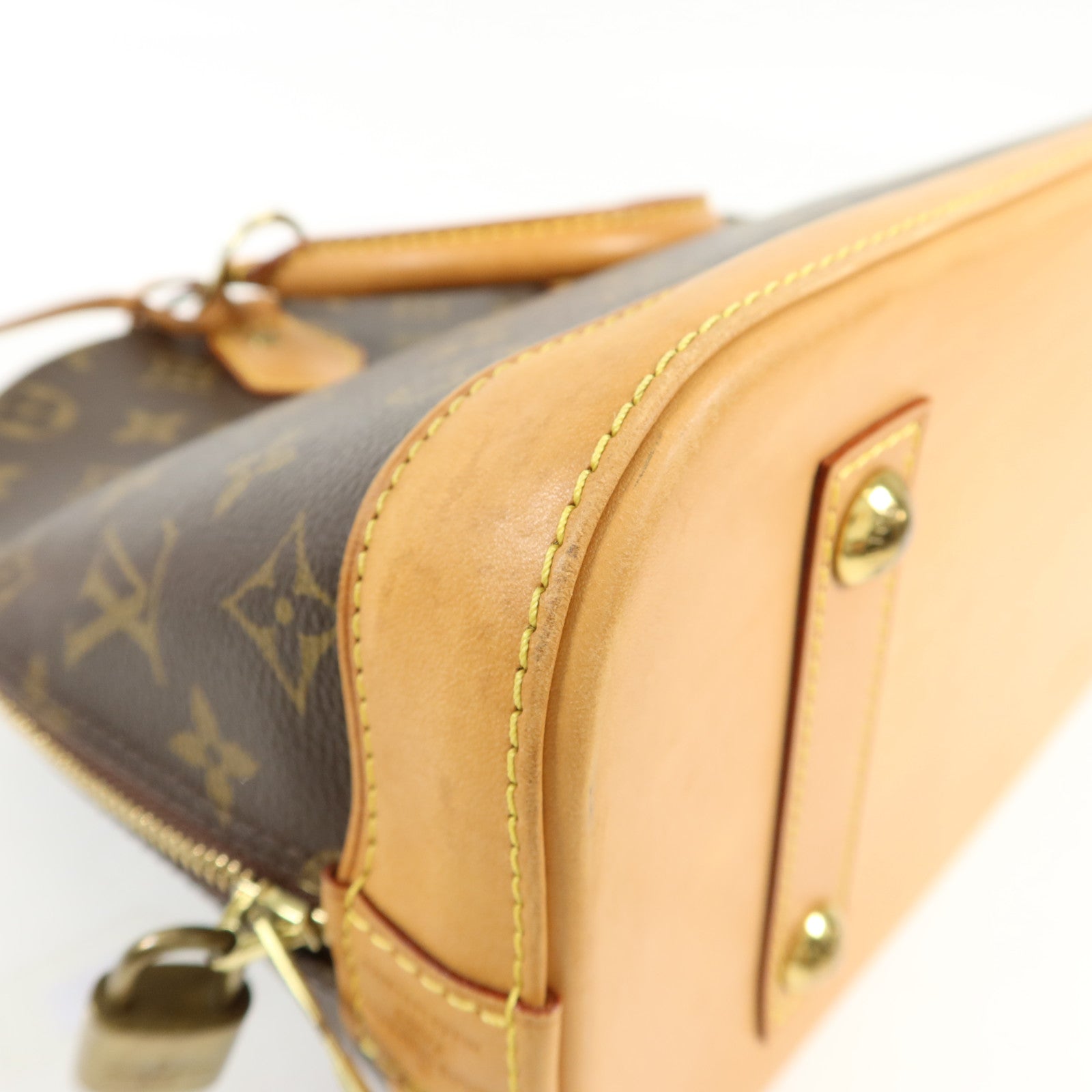 LOUIS VUITTON Monogram Alma金扣手挽袋棕色