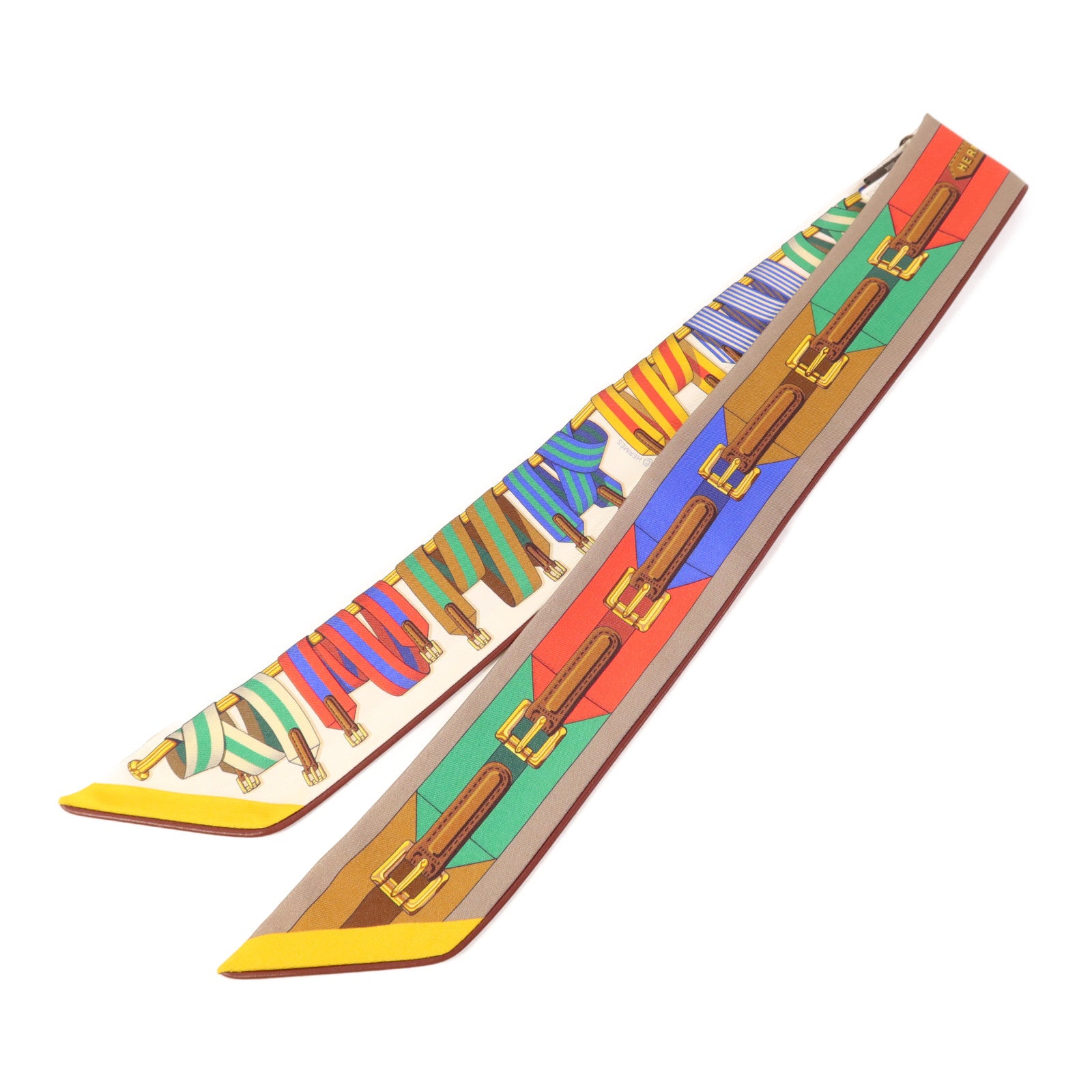 HERMES 絲質/皮革Twilly絲巾