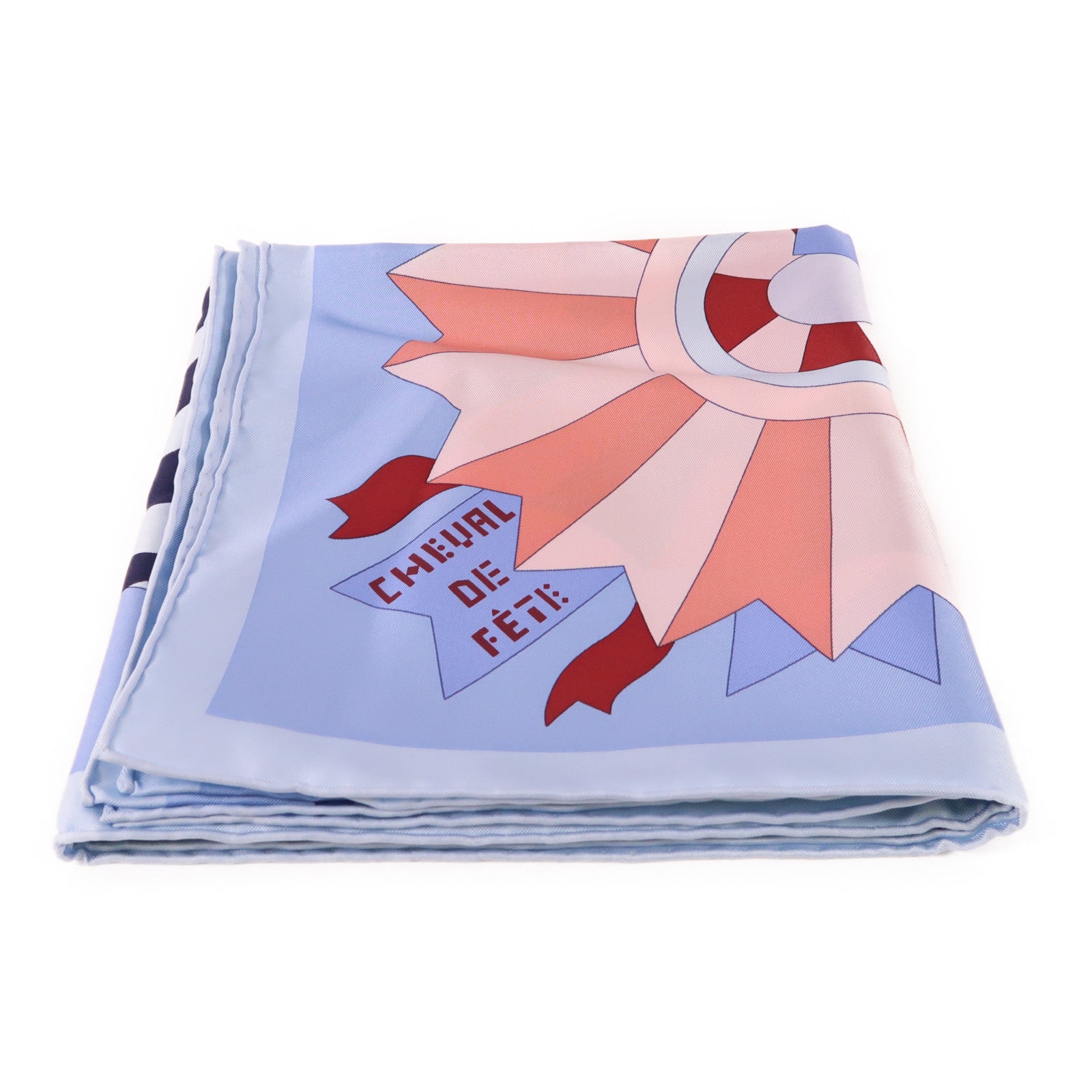 HERMES Scarf 90X90 Silk Blue Green Red Pink White