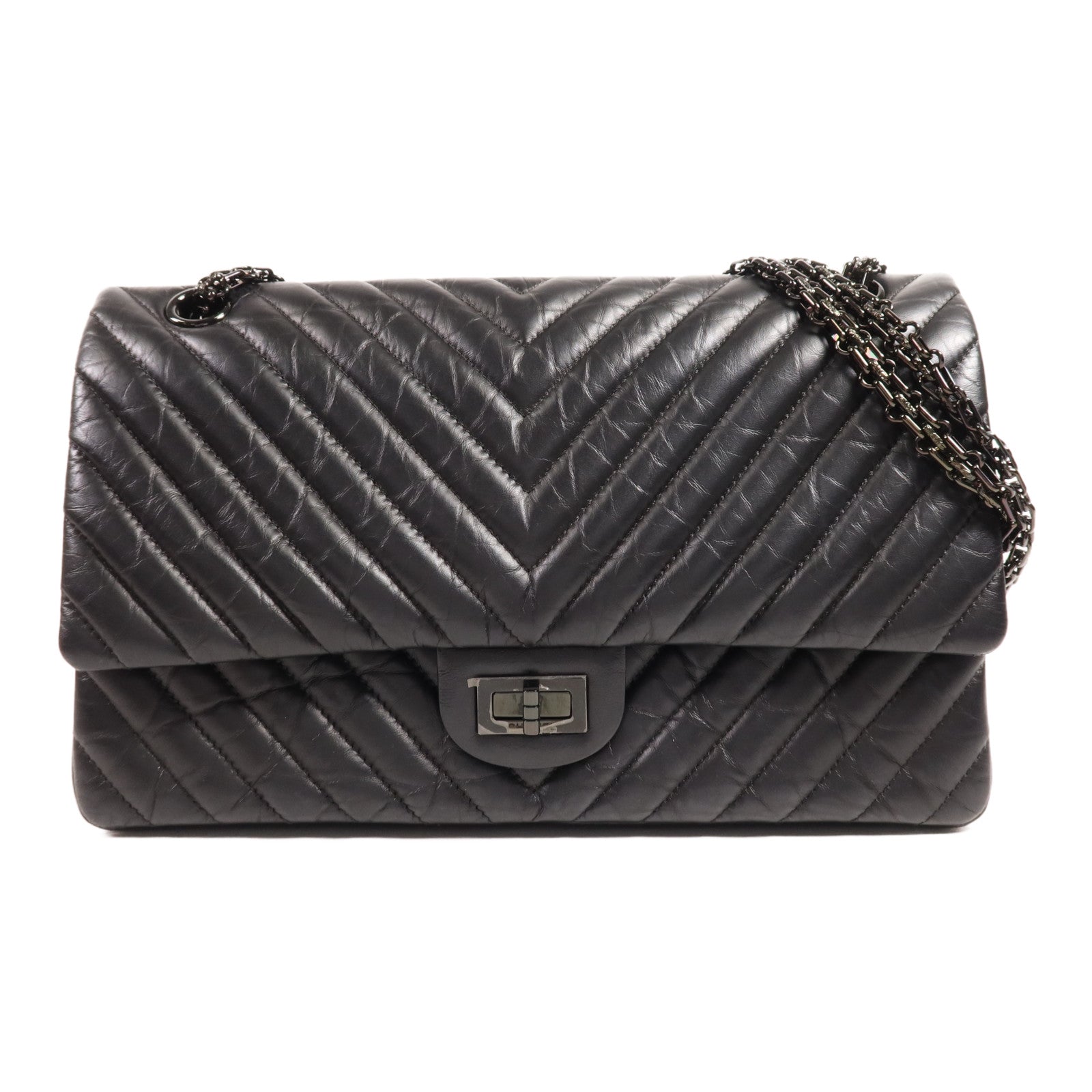 CHANEL 牛皮皮革Mini 2.55 So Black鏈帶肩背袋