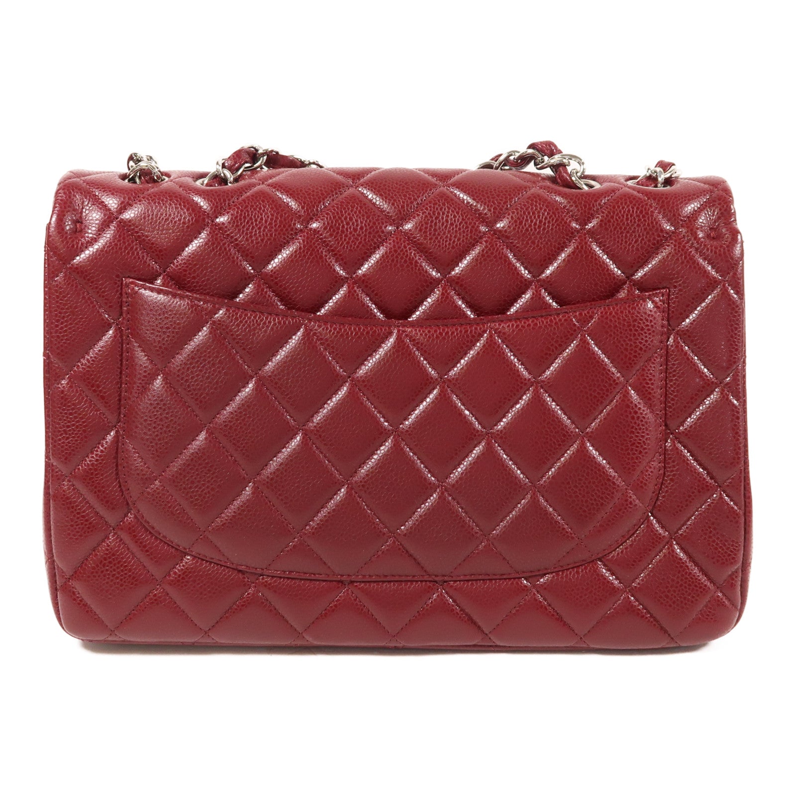 CHANEL 牛皮皮革Large Classic銀扣鏈帶肩背袋