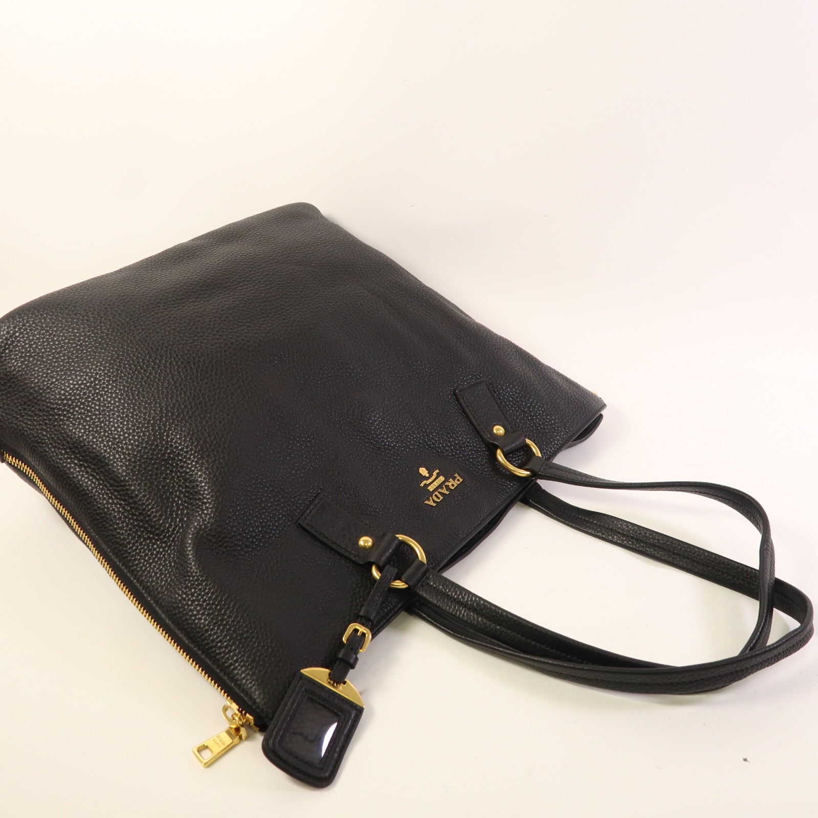 PRADA 牛皮皮革Tote Bag金扣肩背袋