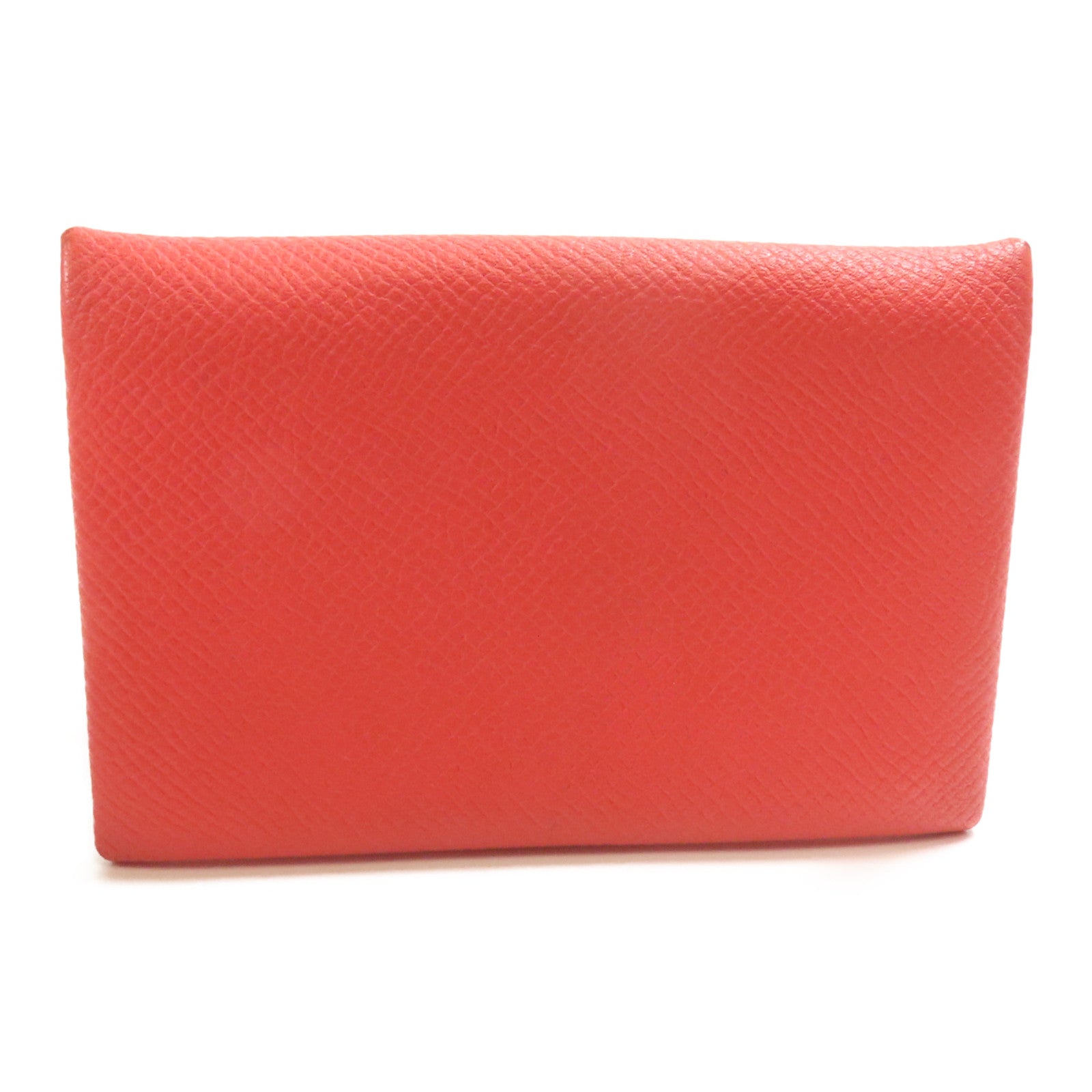 HERMES 【激減優惠】Epsom皮革Calvi銀扣卡片套Rouge Pivoine