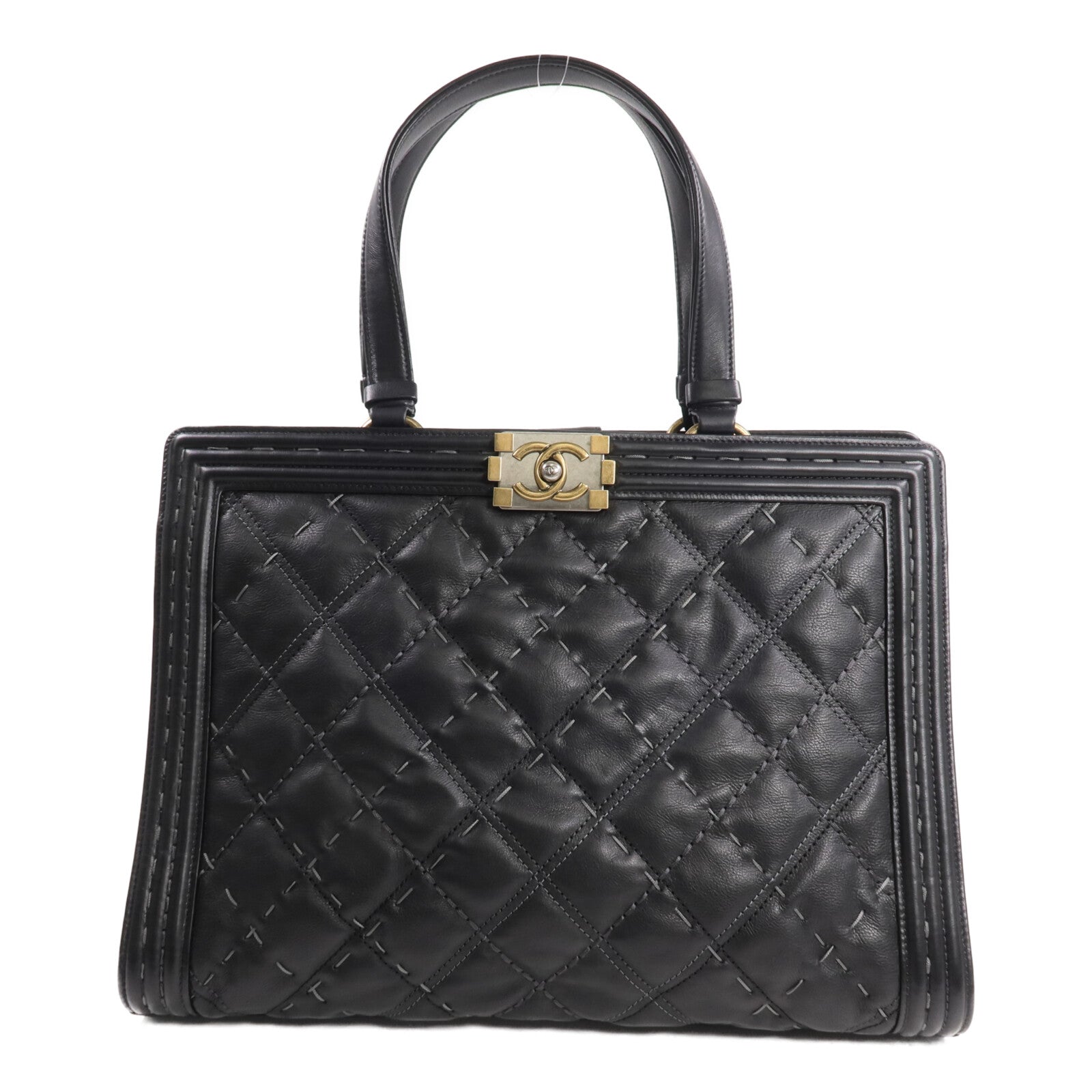 CHANEL 牛皮皮革Boy Tote金扣手挽袋