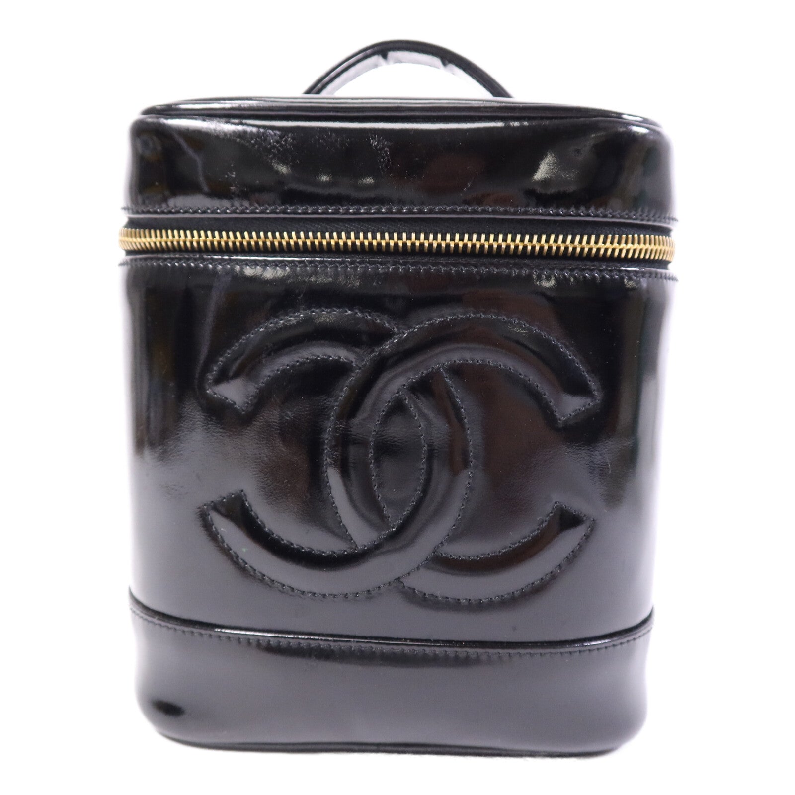 CHANEL 漆皮皮革 Vintage Vanity Case金扣手挽袋