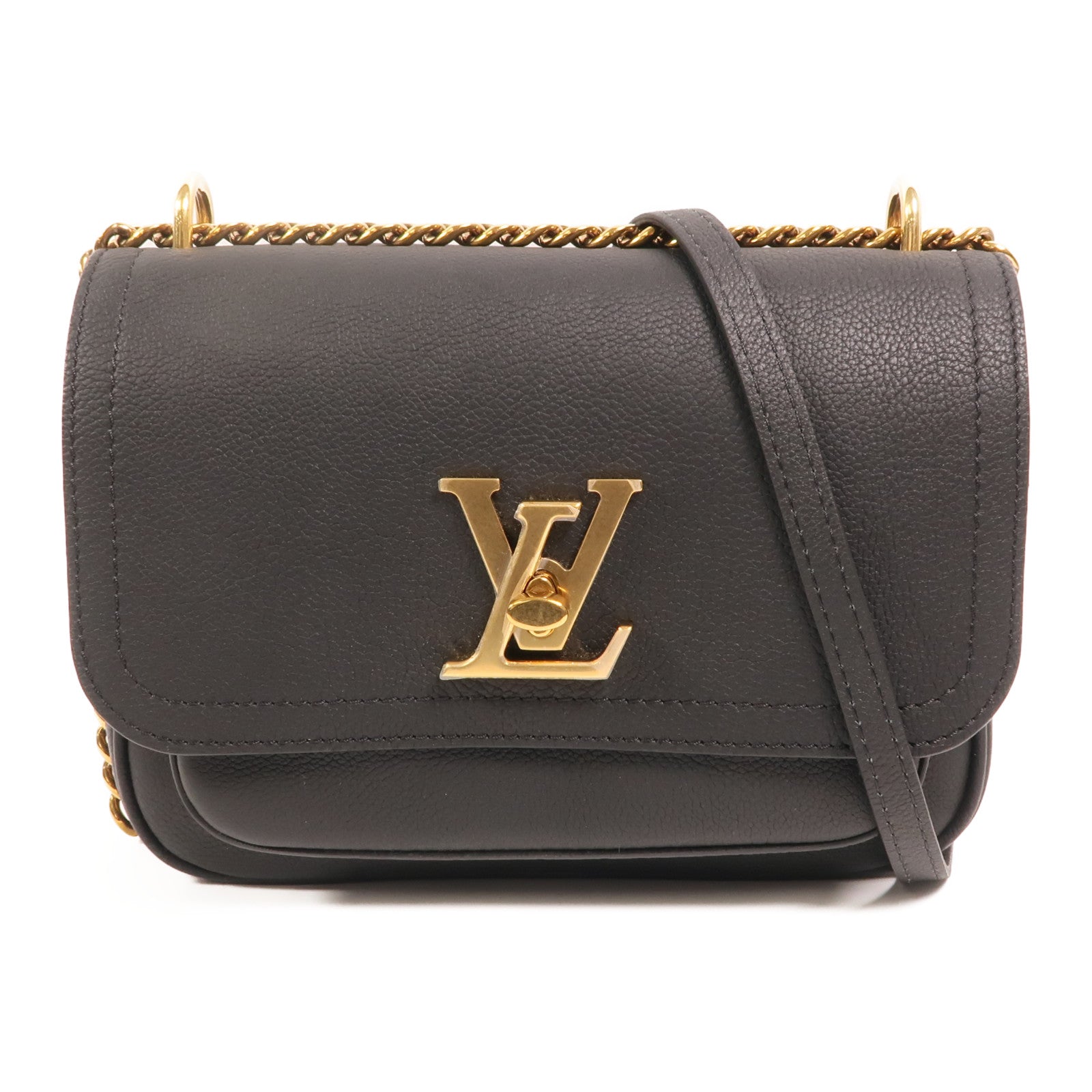 LOUIS VUITTON 牛皮皮革Lock Me金扣鏈帶肩背袋