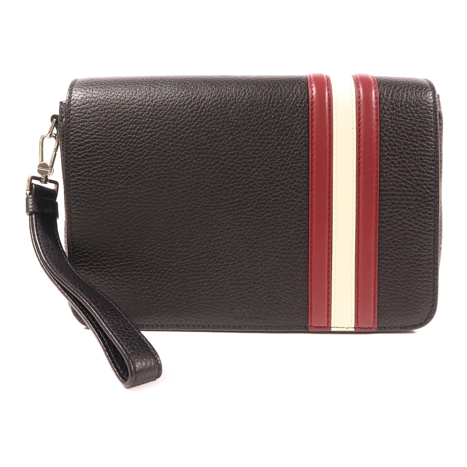 BALLY SHW Pouch Calfskin Leather Black/Red/White