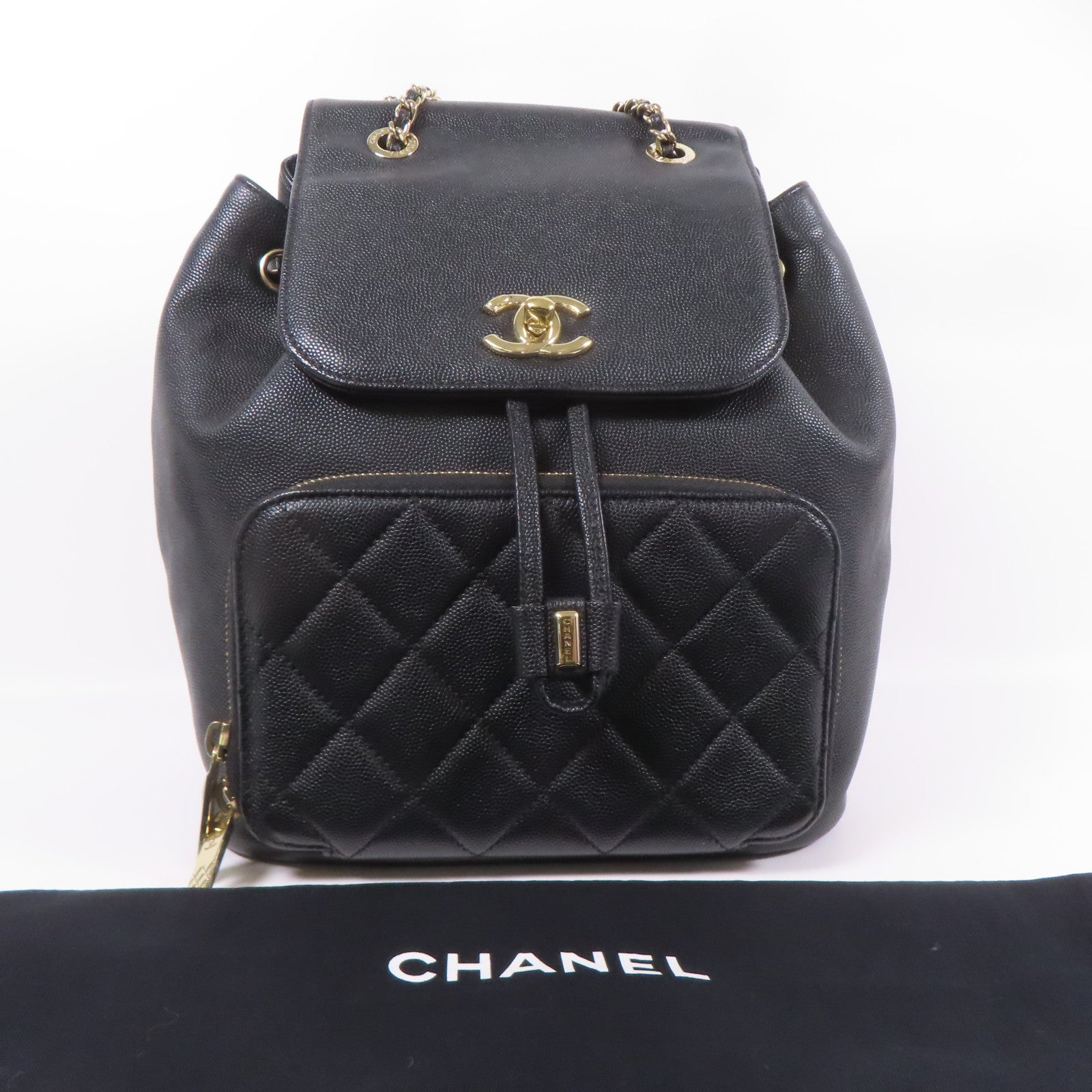 CHANEL CC GHW Backpack Calfskin Leather Black
