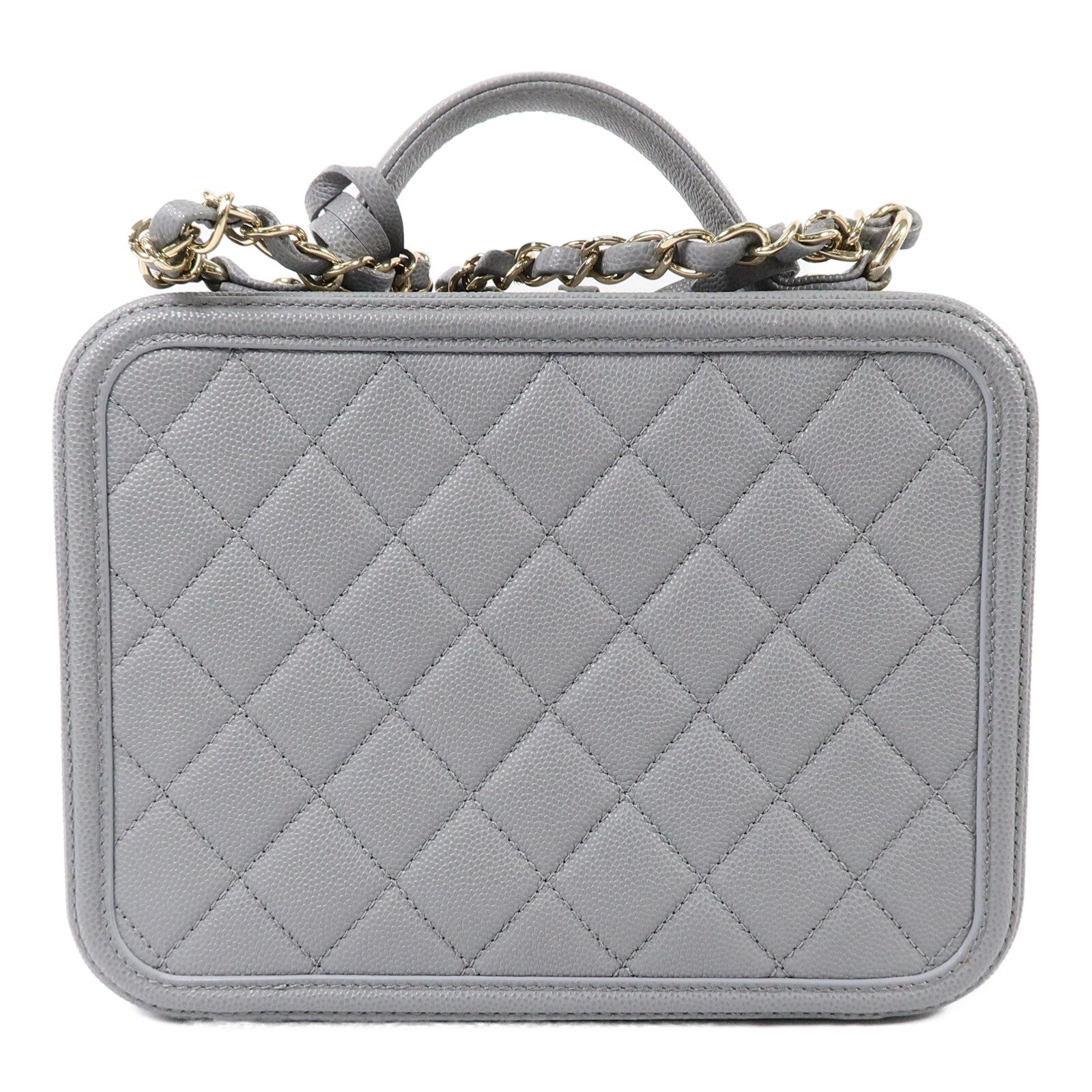 CHANEL 牛皮皮革CC Filigree Vanity Case Medium鏈帶手挽肩背兩用袋