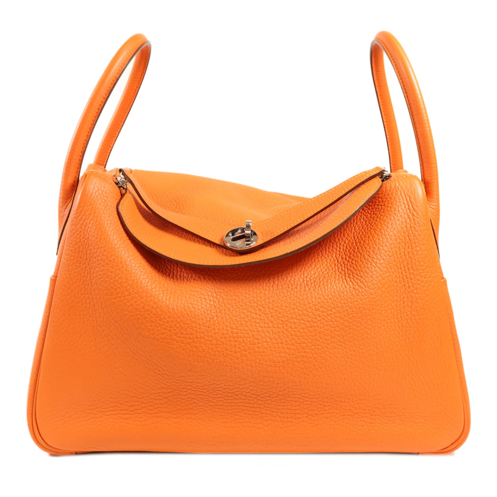 HERMES Clemence皮革Lindy 34銀扣手挽肩背兩用袋Feu