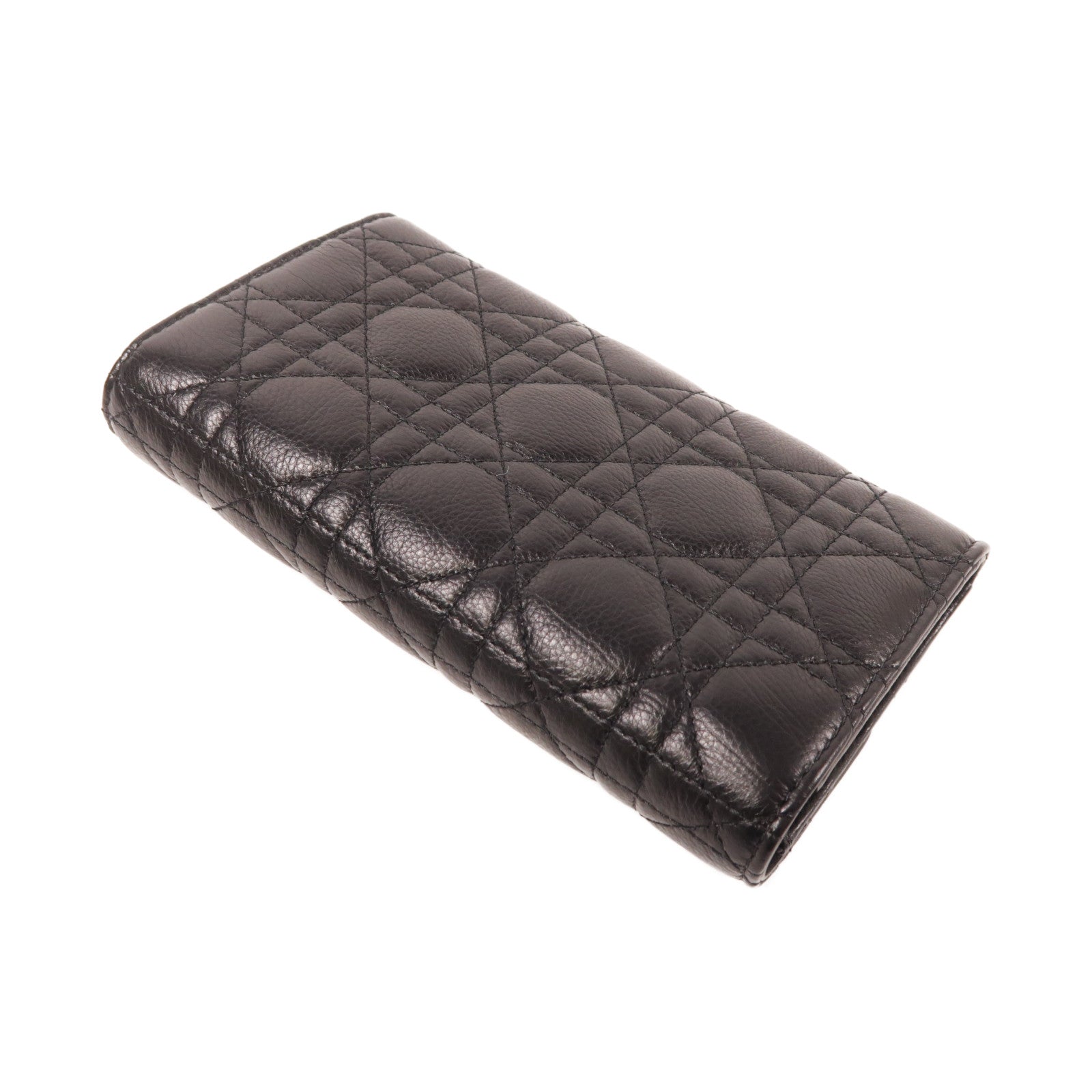 Dior CD GHW Caro Orchid Long Wallet S5039UWHC Calfskin Leather Black