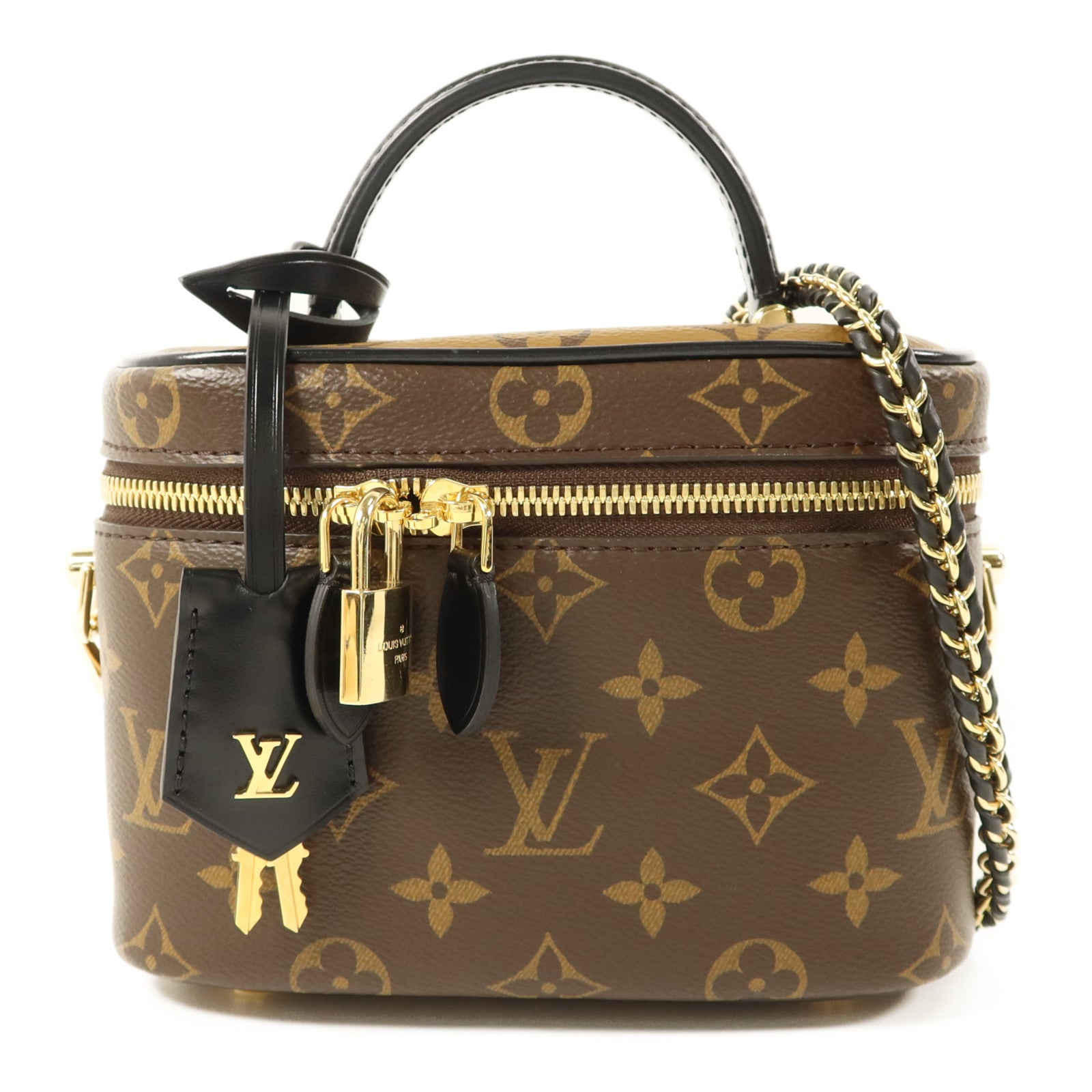 LOUIS VUITTON Monogram Reverse Vanity PM金扣手挽肩背兩用袋棕色