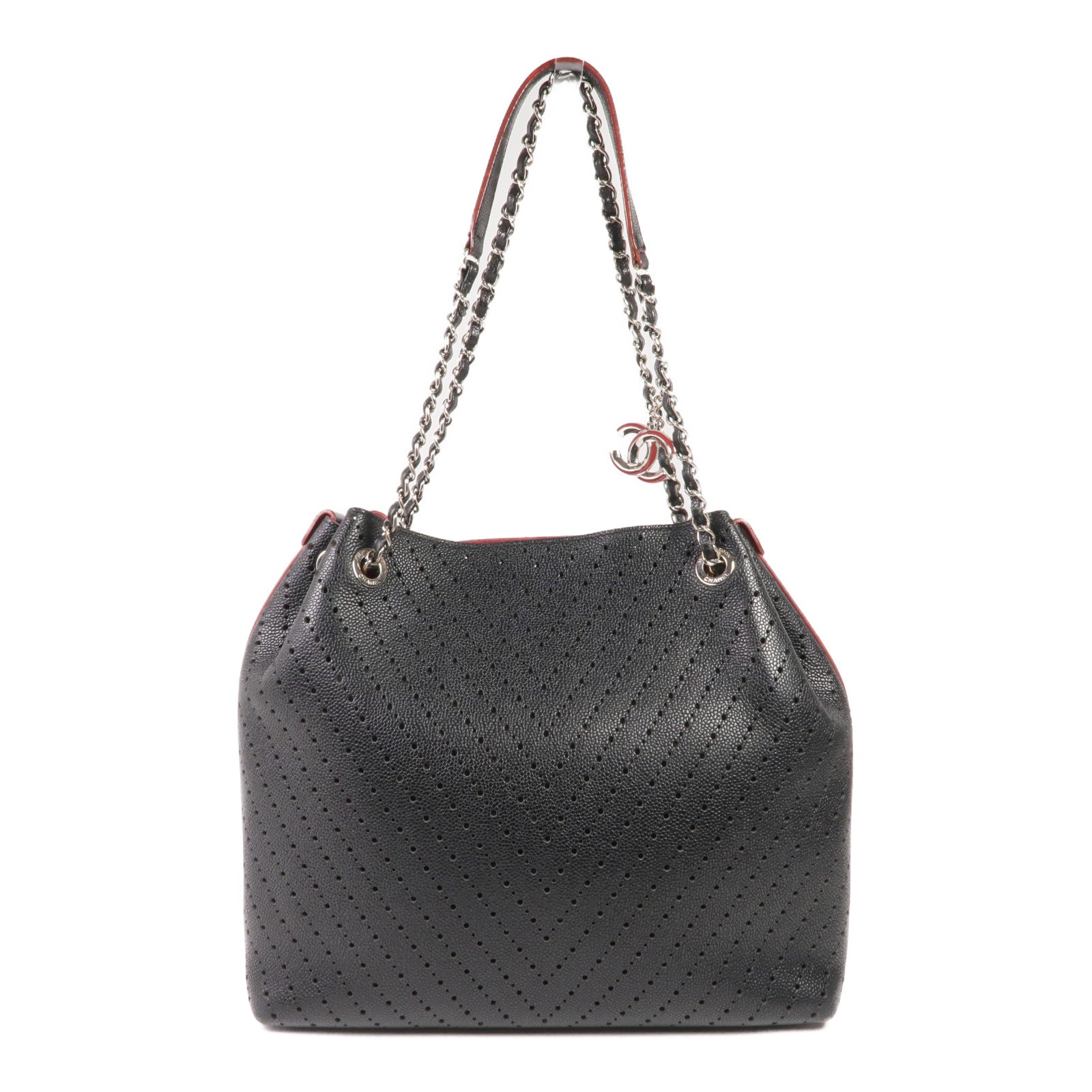 CHANEL 牛皮皮革Chain Shoulder金扣鏈帶肩背袋