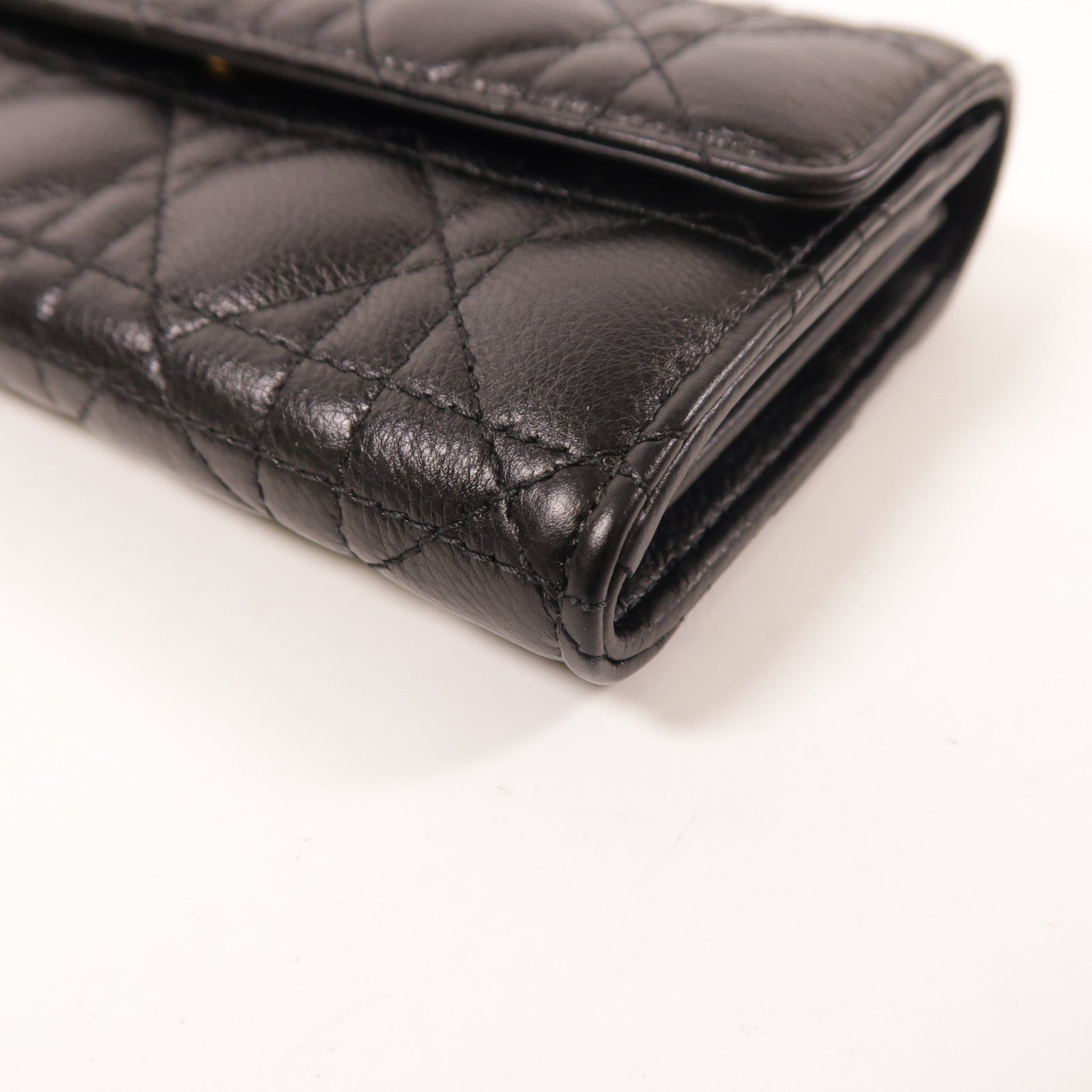 Dior CD GHW Caro Orchid Long Wallet S5039UWHC Calfskin Leather Black