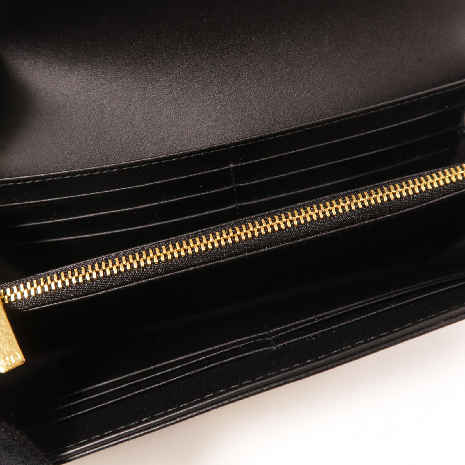 Dior CD GHW Caro Orchid Long Wallet S5039UWHC Calfskin Leather Black