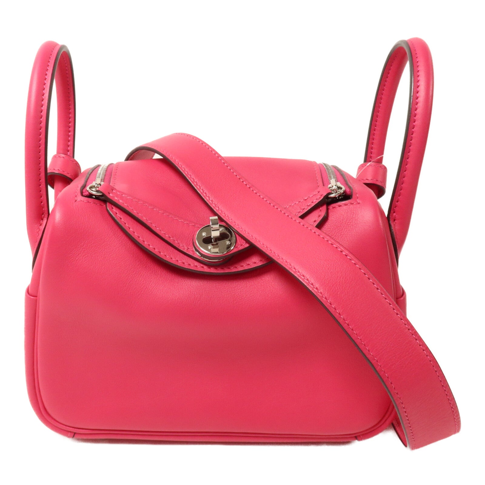 HERMES Swift皮革Mini Lindy手挽肩背兩用袋Rose Mexico/Rouge Piment
