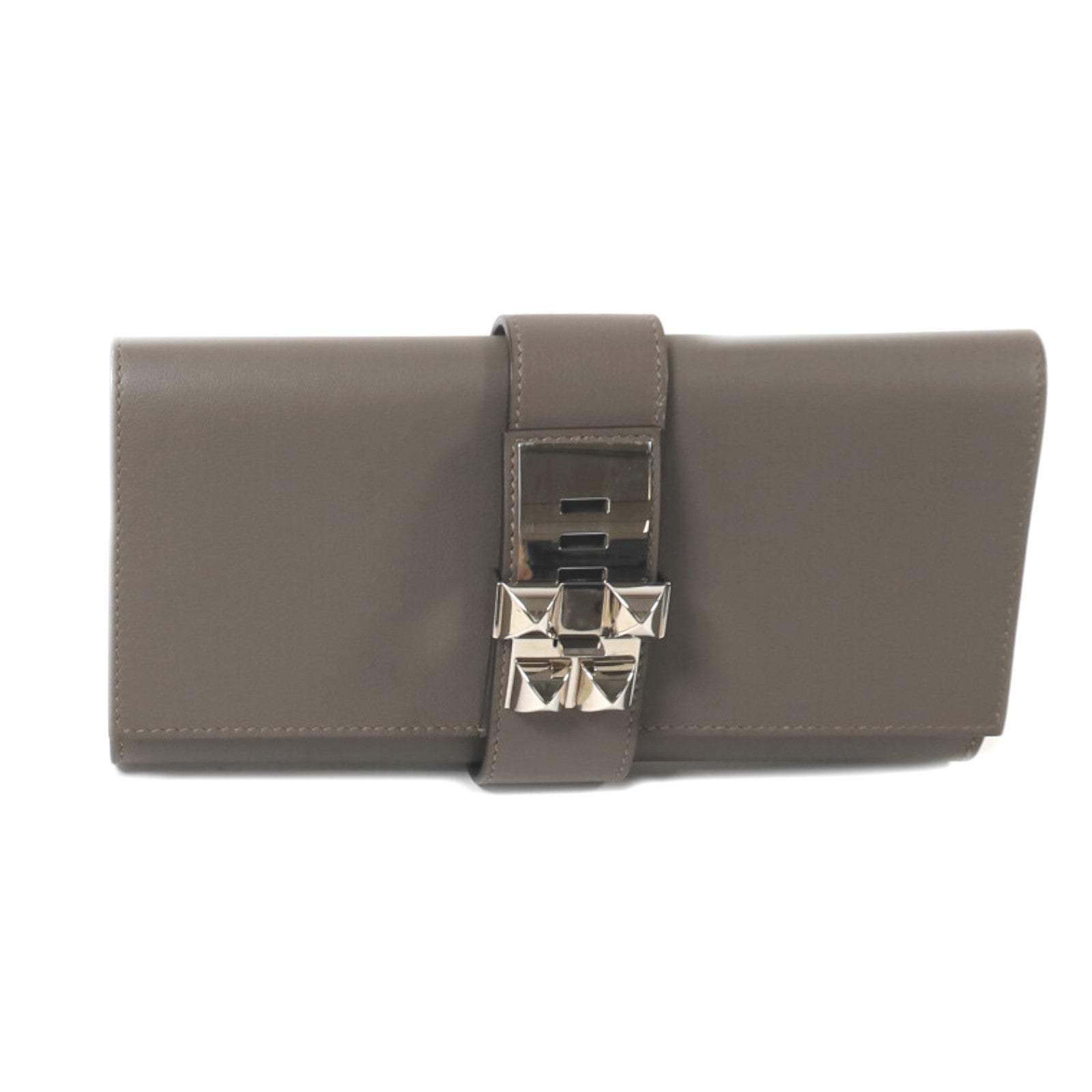 HERMES Swift皮革Medor銀扣手拿包Etain