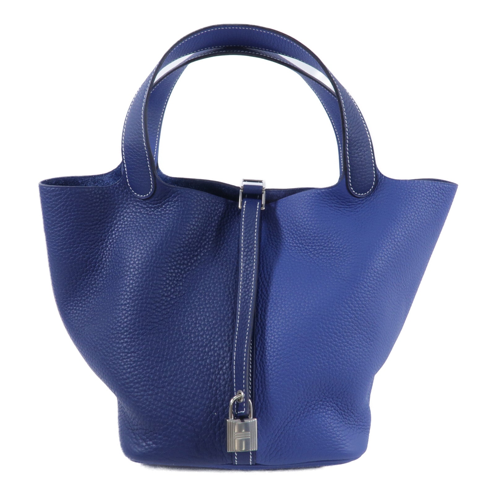 HERMES Clemence皮革Picotin MM手挽袋Bleu Nuit/Bleu France