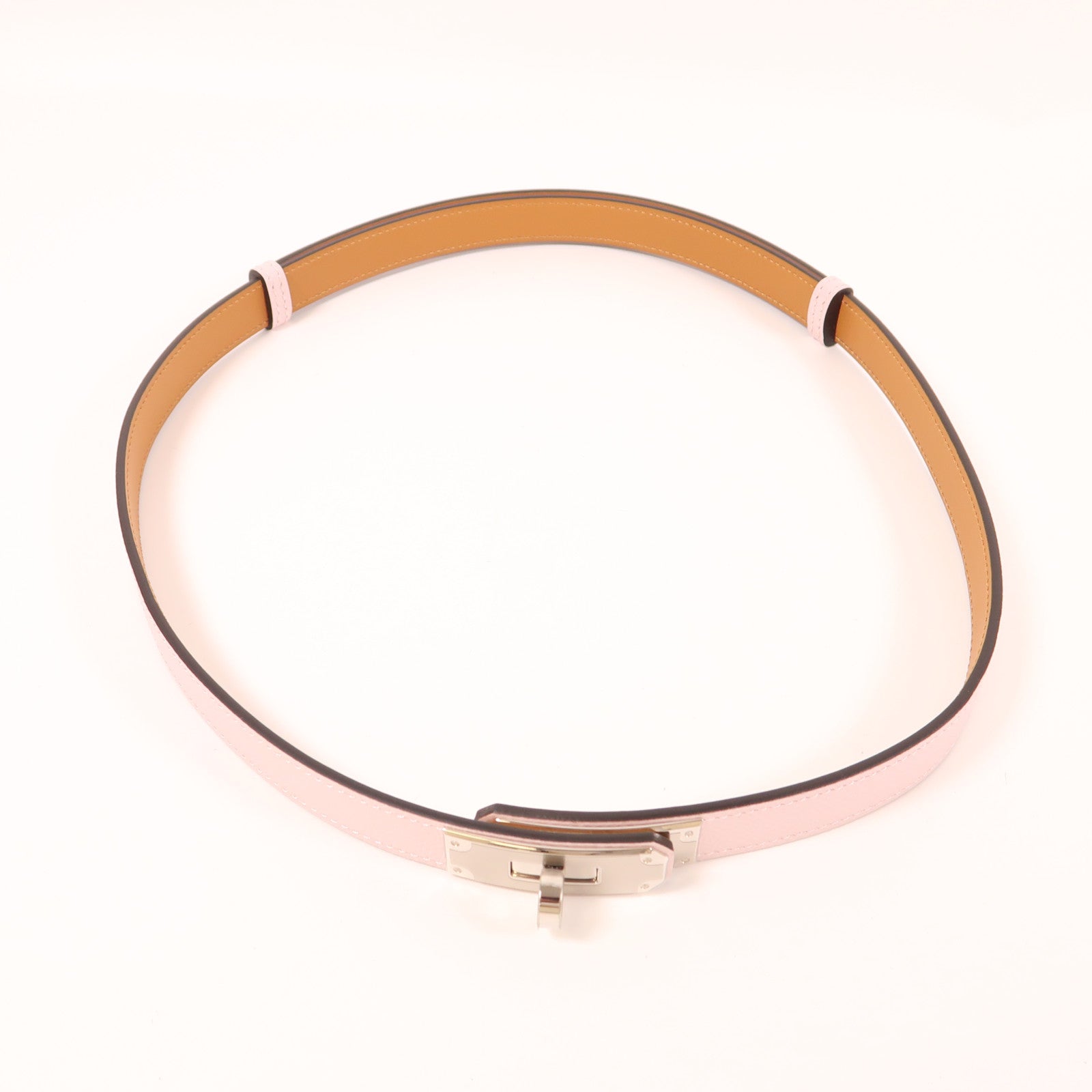HERMES Epsom皮革Kelly 18 Belt銀扣皮帶Mauve Sylvestre粉紅色