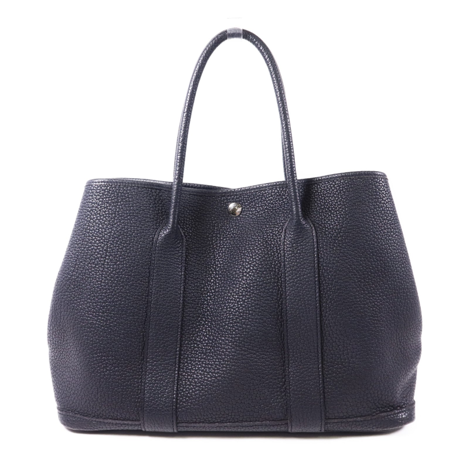 HERMES Negonda皮革Garden Party PM銀扣手挽袋Noir
