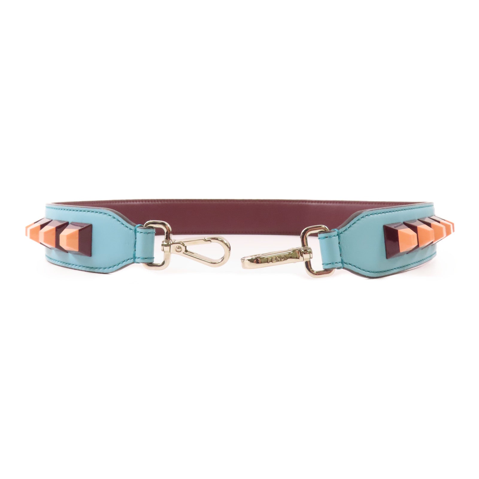 FENDI SHW Shoulder Strap Leather Turquoise Tan Orange