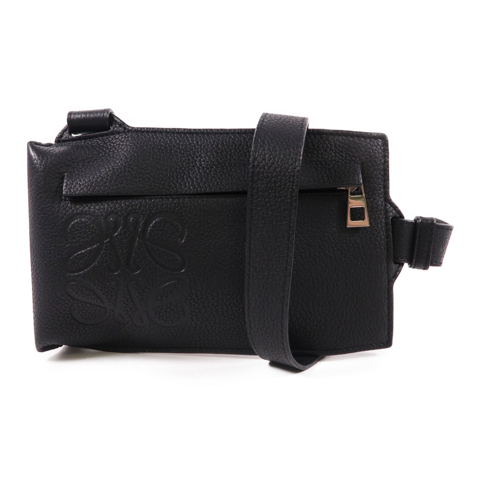 LOEWE 牛皮皮革Vertical Pocket銀扣腰包黑色