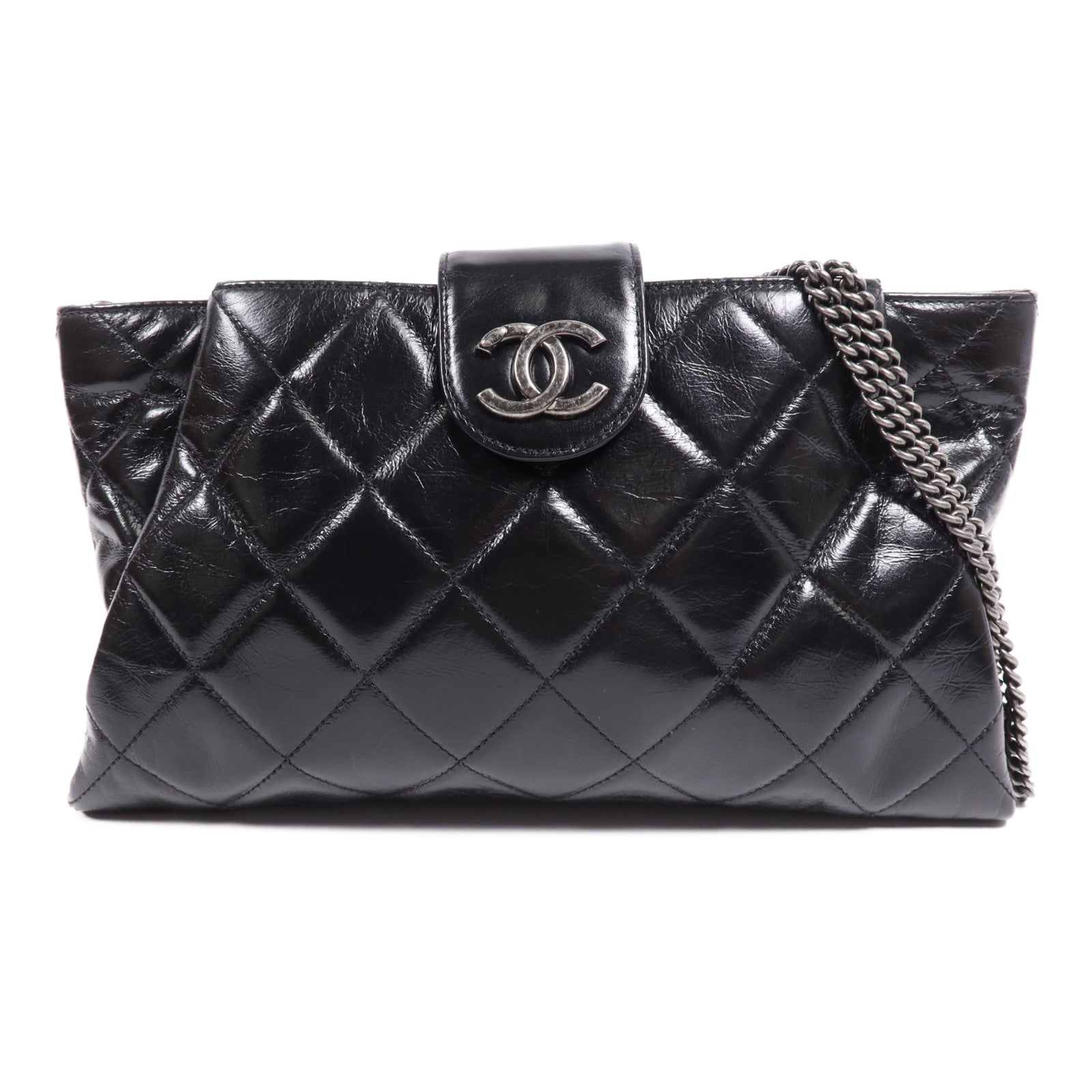 CHANEL 牛皮皮革Chain Shoulder Bag銀扣鏈帶肩背袋
