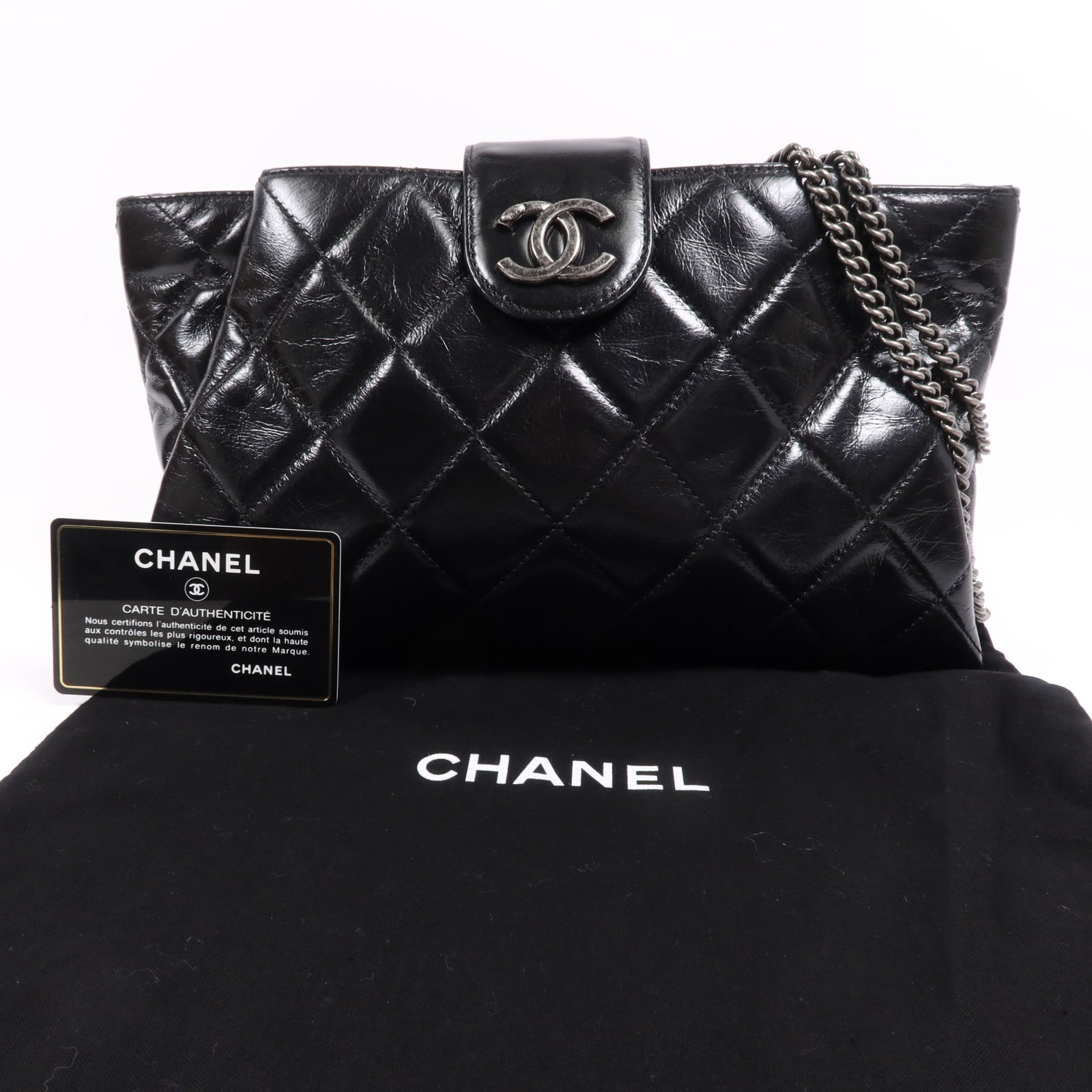CHANEL 牛皮皮革Chain Shoulder Bag銀扣鏈帶肩背袋