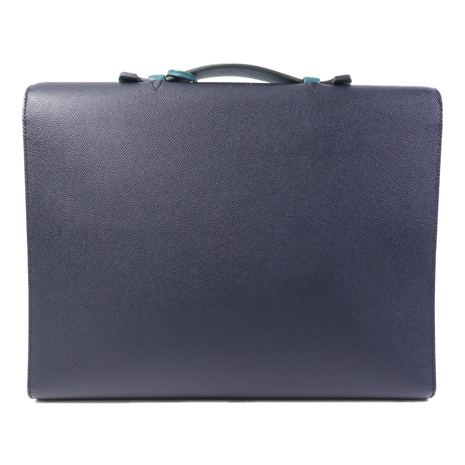 HERMES Epsom皮革Sac a Depeches 37銀扣手挽袋Bleu Indigo/Malachite