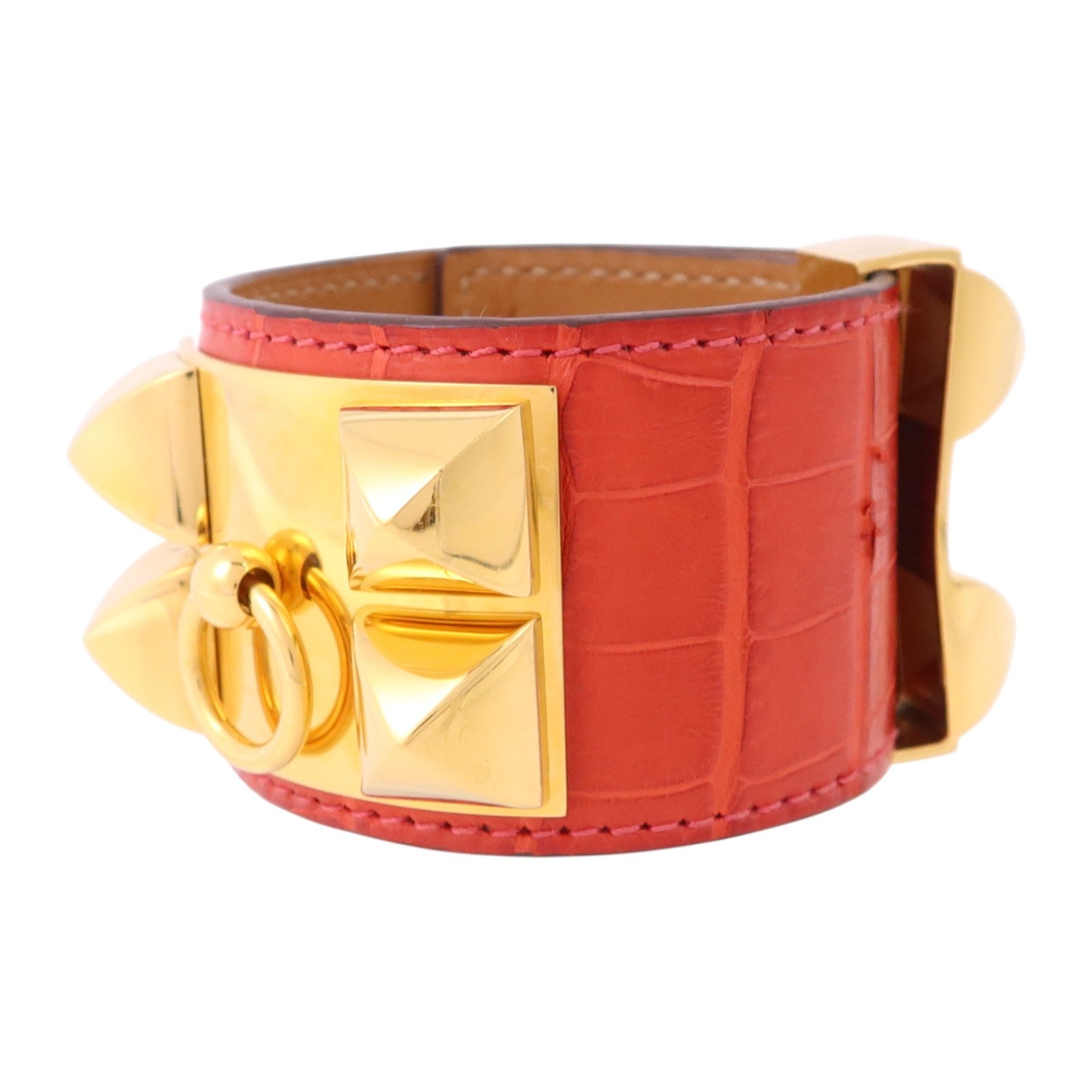 HERMES 【激減優惠】鱷魚皮革/金屬Collier De Chien Bange金扣手鐲l
