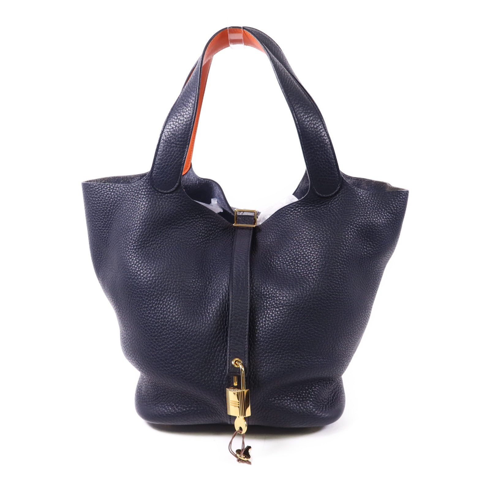 HERMES Clemence皮革Picotin GM金扣手挽袋Bleu Indigo/Orange