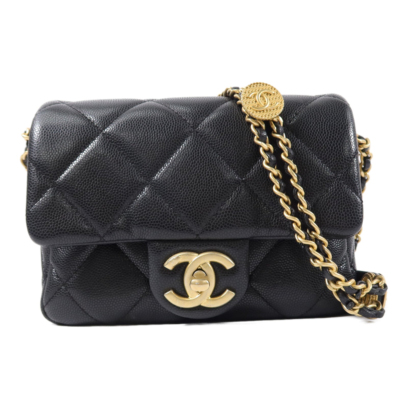 CHANEL 牛皮皮革Mini Flap 17cm鏈帶肩背袋