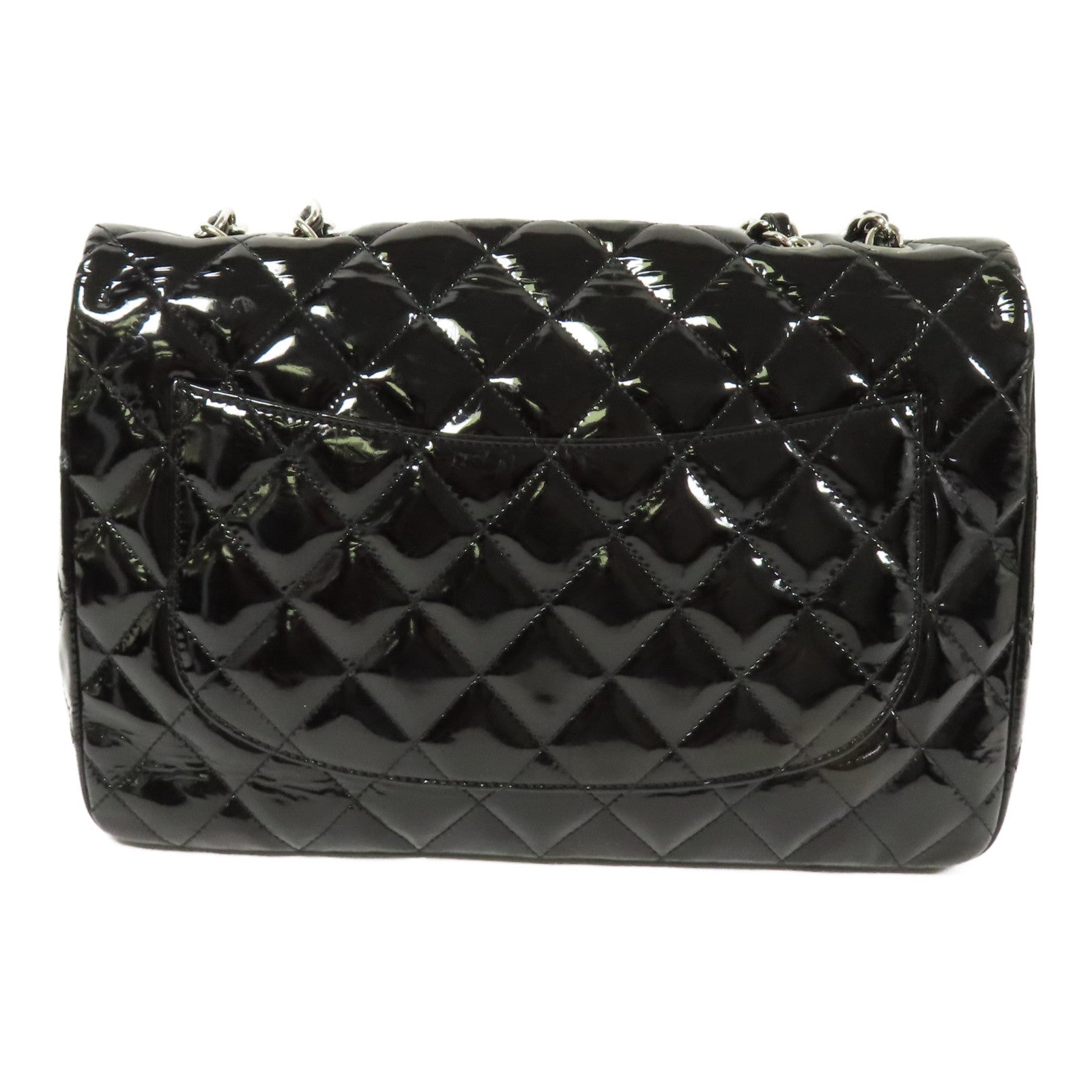 CHANEL 漆皮皮革Large Classic銀扣鏈帶肩背袋