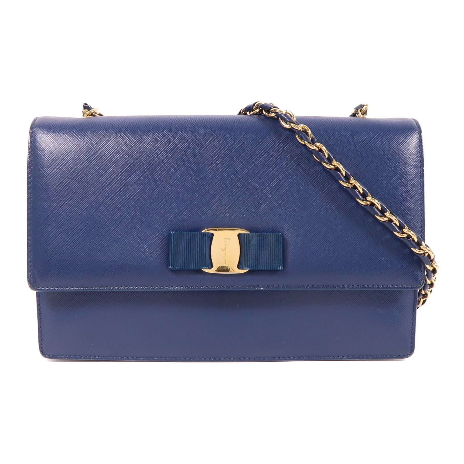 Salvatore Ferragamo 牛皮皮革Chain Shoulder金扣鏈帶肩背袋