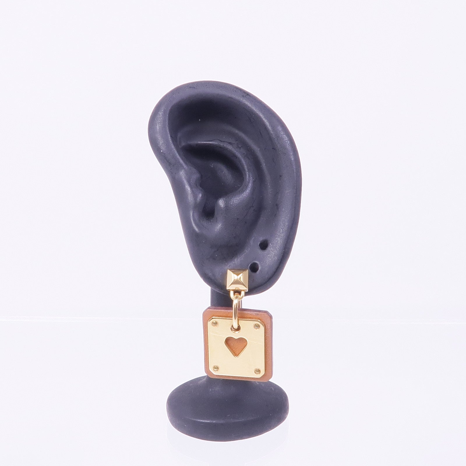 HERMES Swift皮革/鍍金As de Coeur Earrings耳環